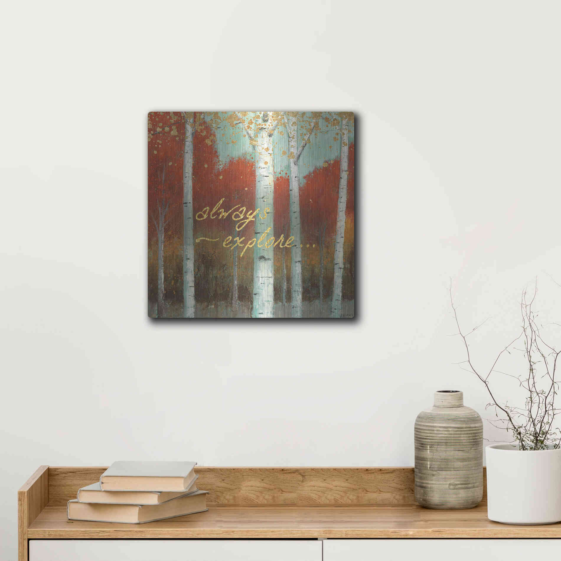 Luxe Metal Art 'Fall Promenade III' by James Wiens, Metal Wall Art,12x12