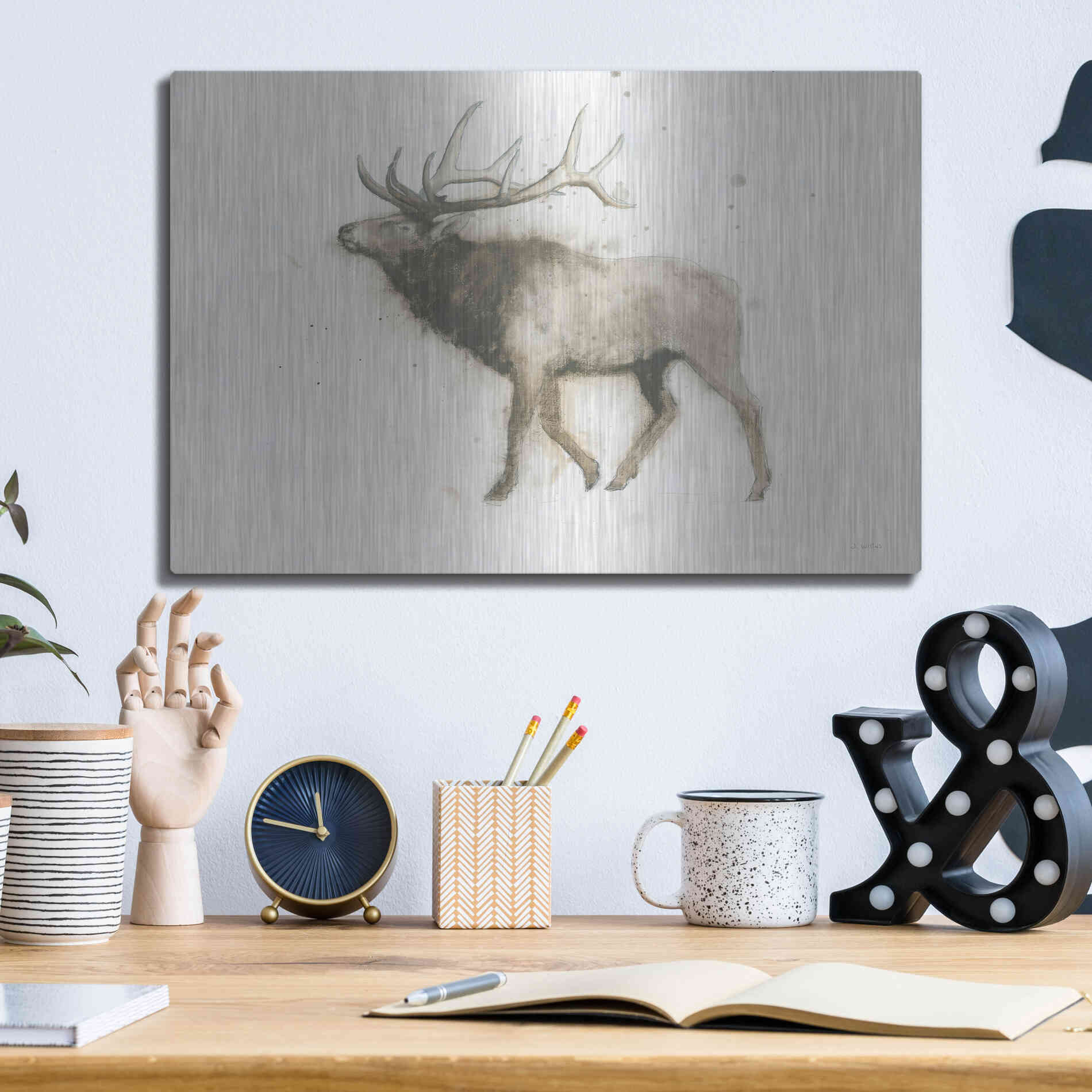 Luxe Metal Art 'Elk' by James Wiens, Metal Wall Art,16x12