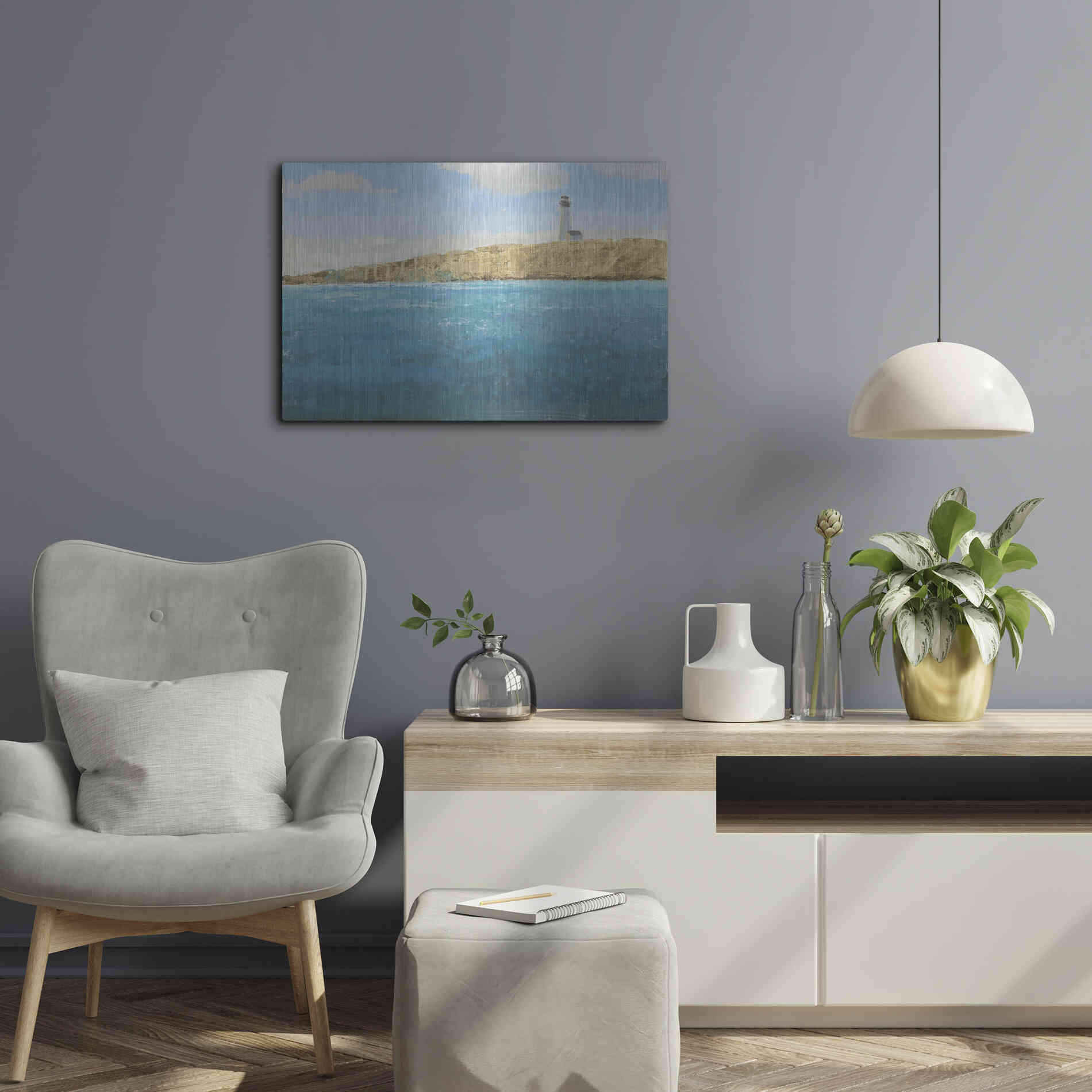 Luxe Metal Art 'Lighthouse Seascape II' by James Wiens, Metal Wall Art,24x16