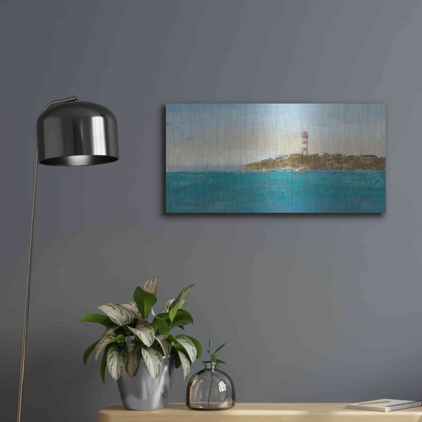 Luxe Metal Art 'Lighthouse Seascape I' by James Wiens, Metal Wall Art,24x12