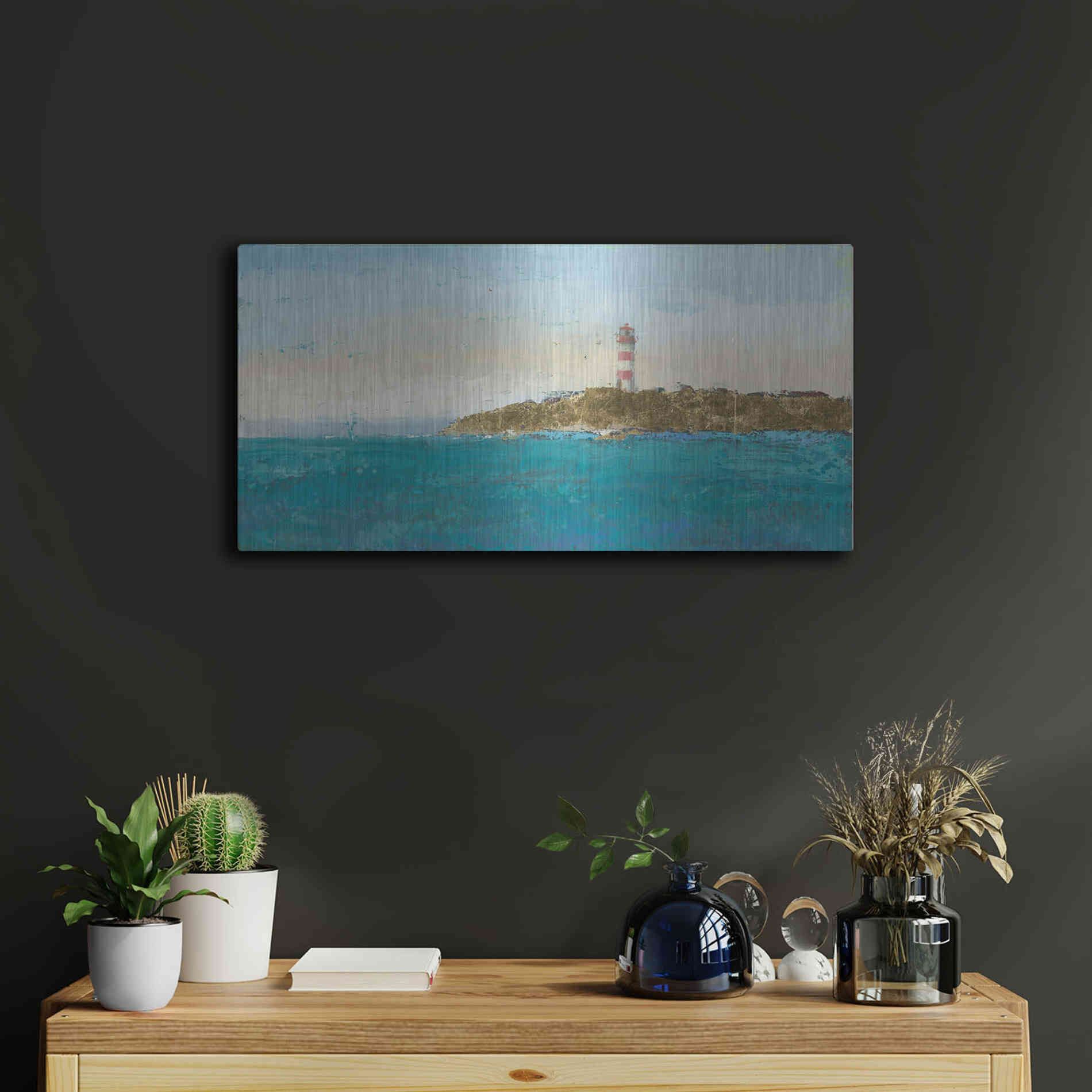 Luxe Metal Art 'Lighthouse Seascape I' by James Wiens, Metal Wall Art,24x12