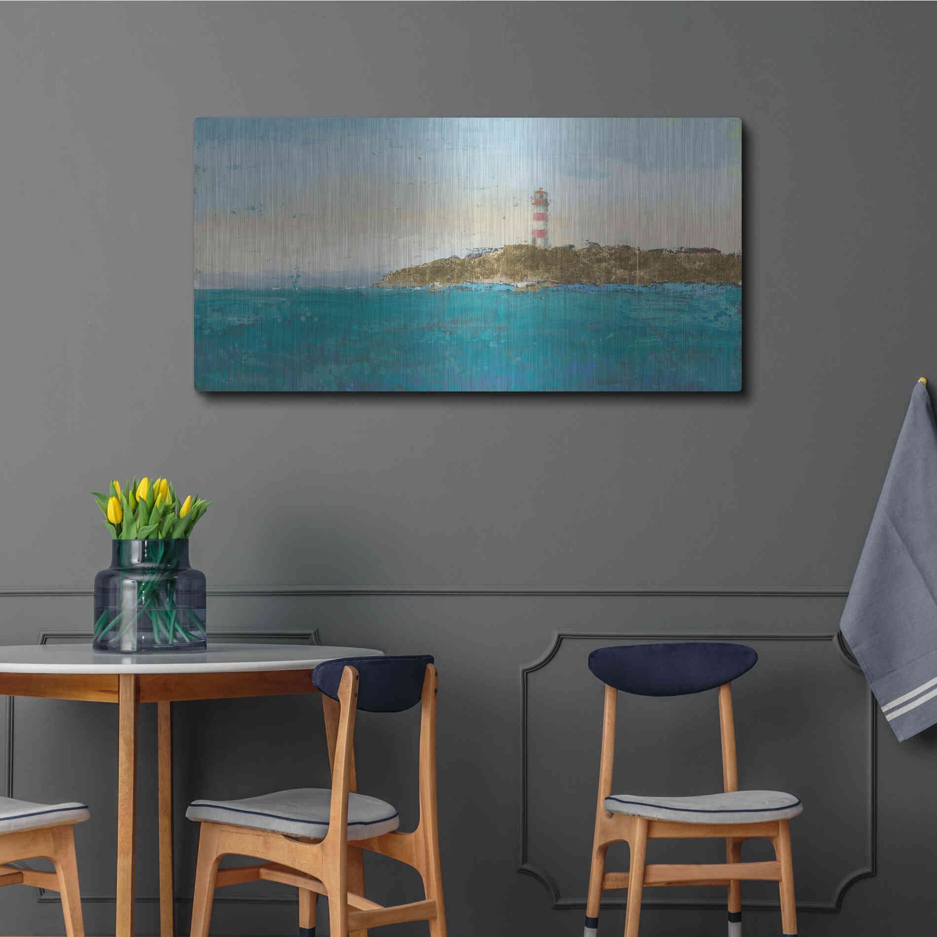 Luxe Metal Art 'Lighthouse Seascape I' by James Wiens, Metal Wall Art,48x24