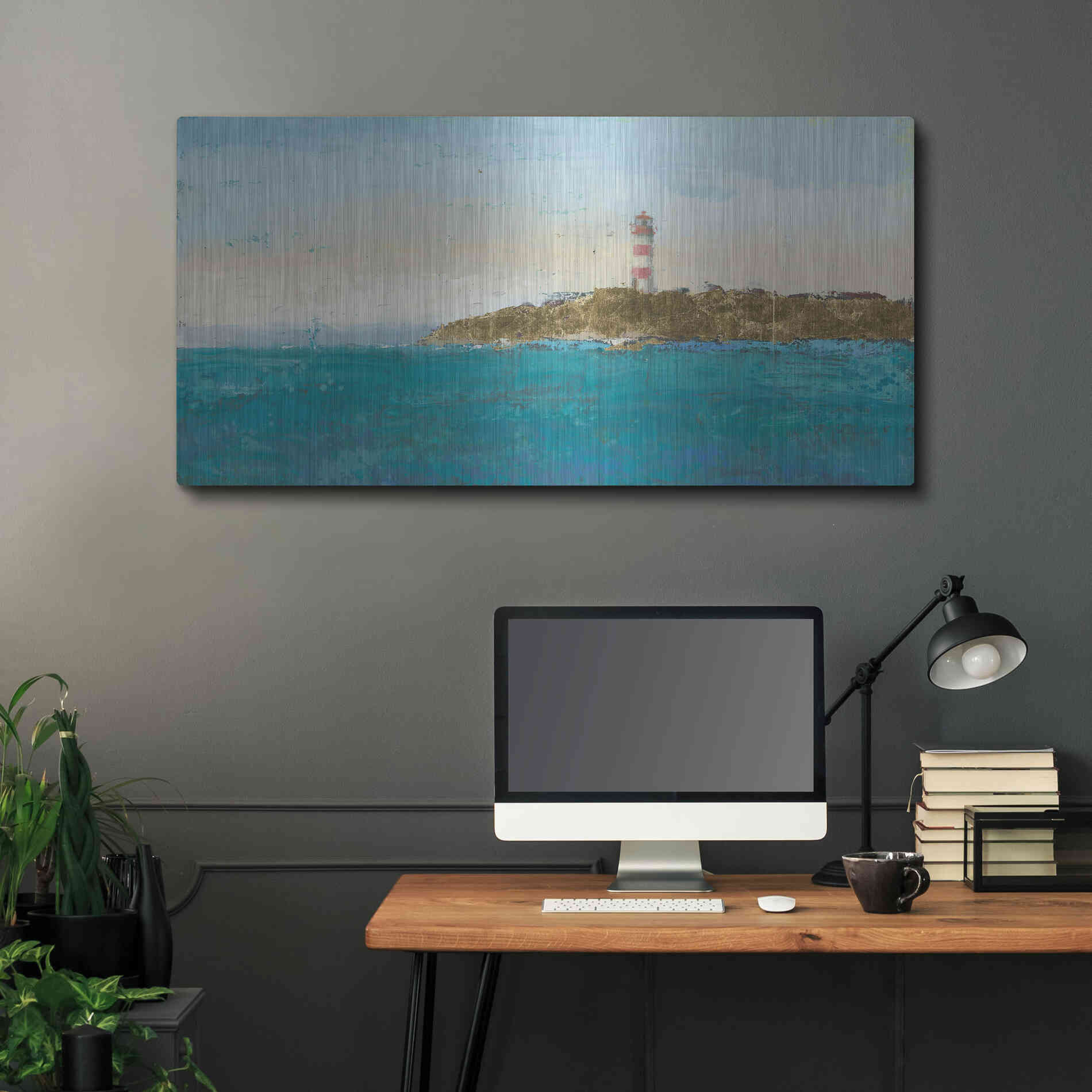 Luxe Metal Art 'Lighthouse Seascape I' by James Wiens, Metal Wall Art,48x24