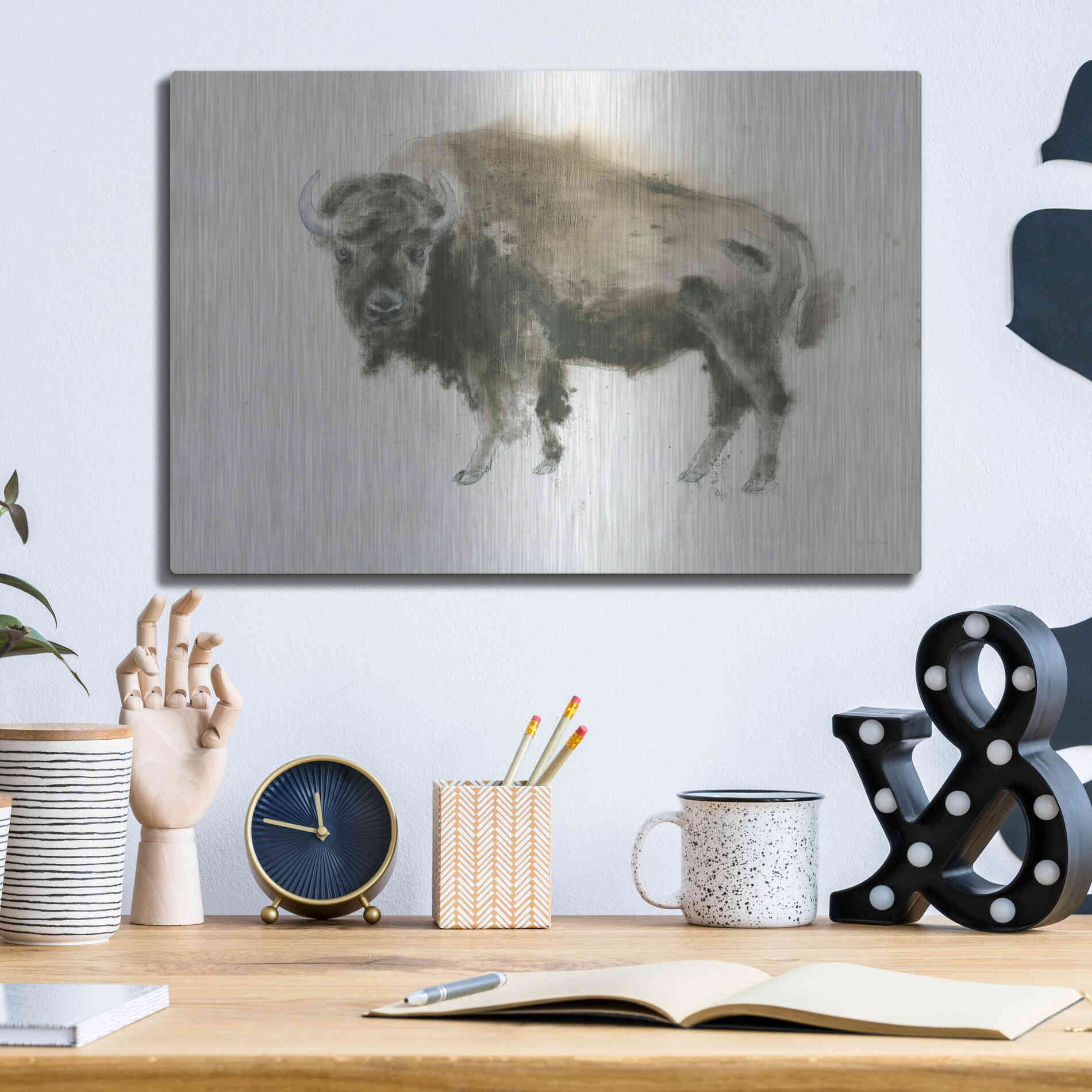Luxe Metal Art 'Buffalo Bill' by James Wiens, Metal Wall Art,16x12