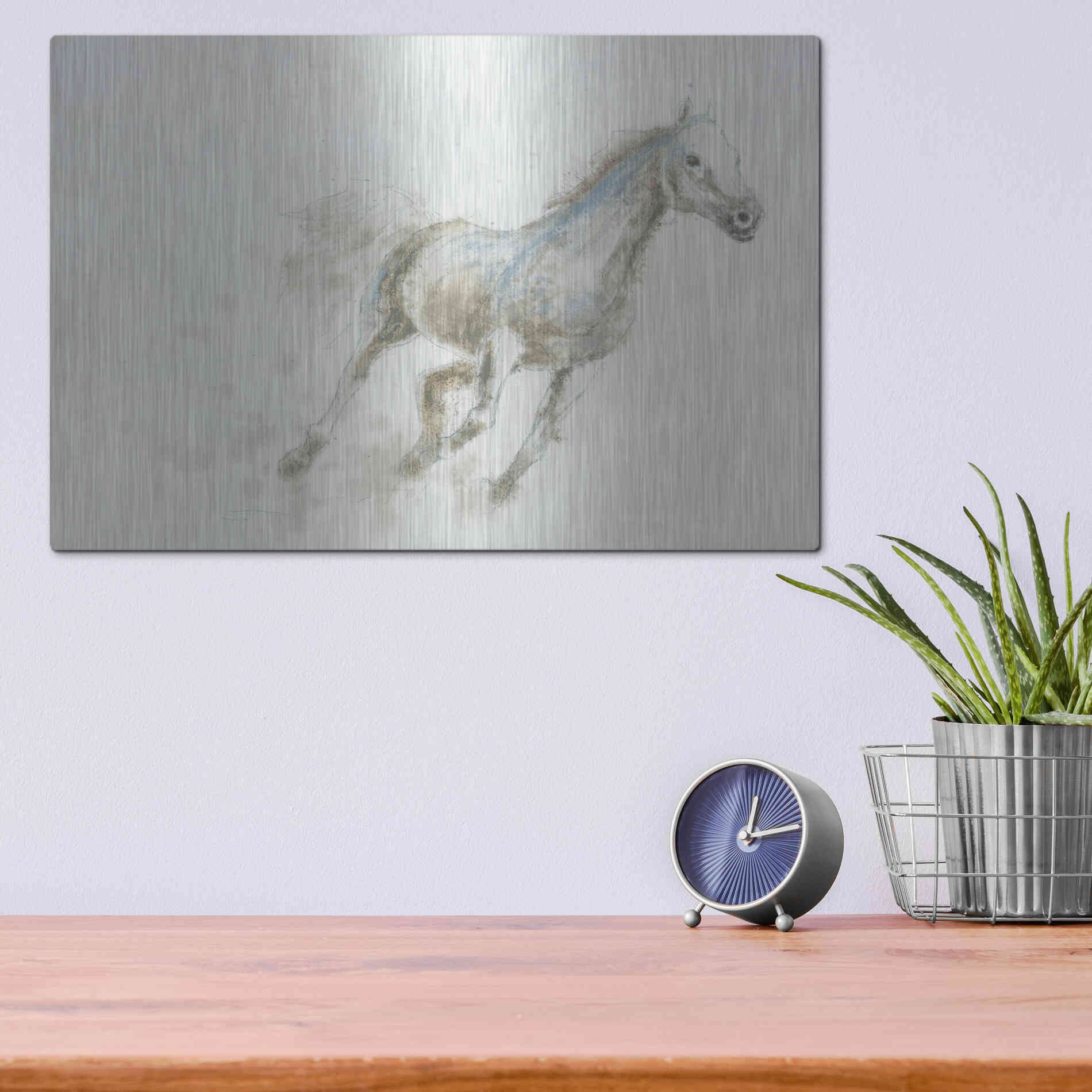 Luxe Metal Art 'Stallion I Horizontal' by James Wiens, Metal Wall Art,16x12