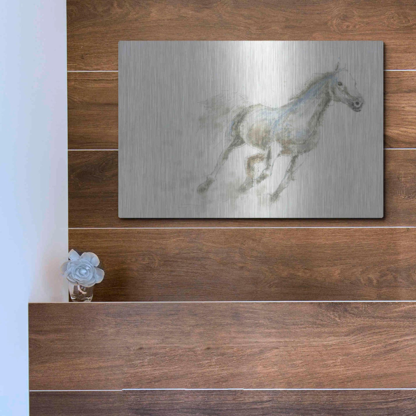 Luxe Metal Art 'Stallion I Horizontal' by James Wiens, Metal Wall Art,16x12