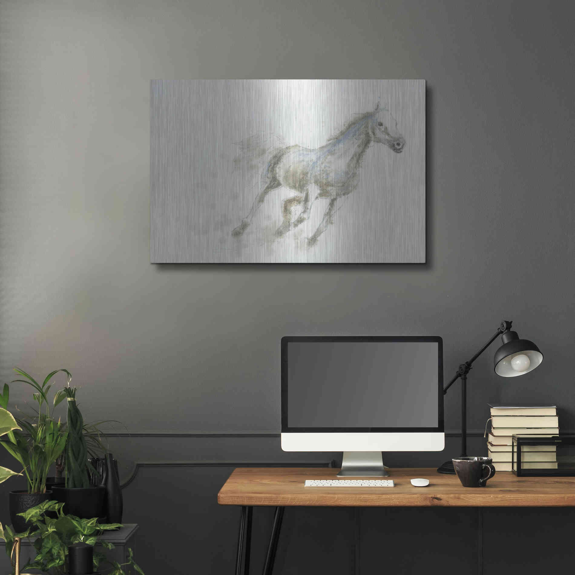 Luxe Metal Art 'Stallion I Horizontal' by James Wiens, Metal Wall Art,36x24