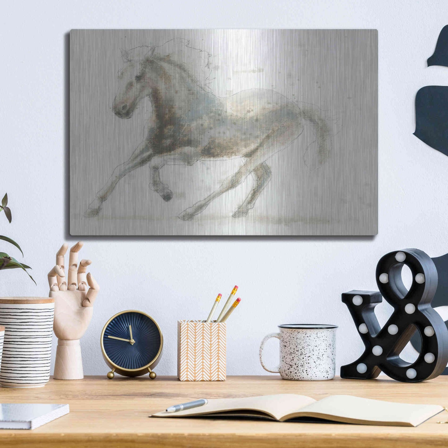 Luxe Metal Art 'Stallion II Horizontal' by James Wiens, Metal Wall Art,16x12