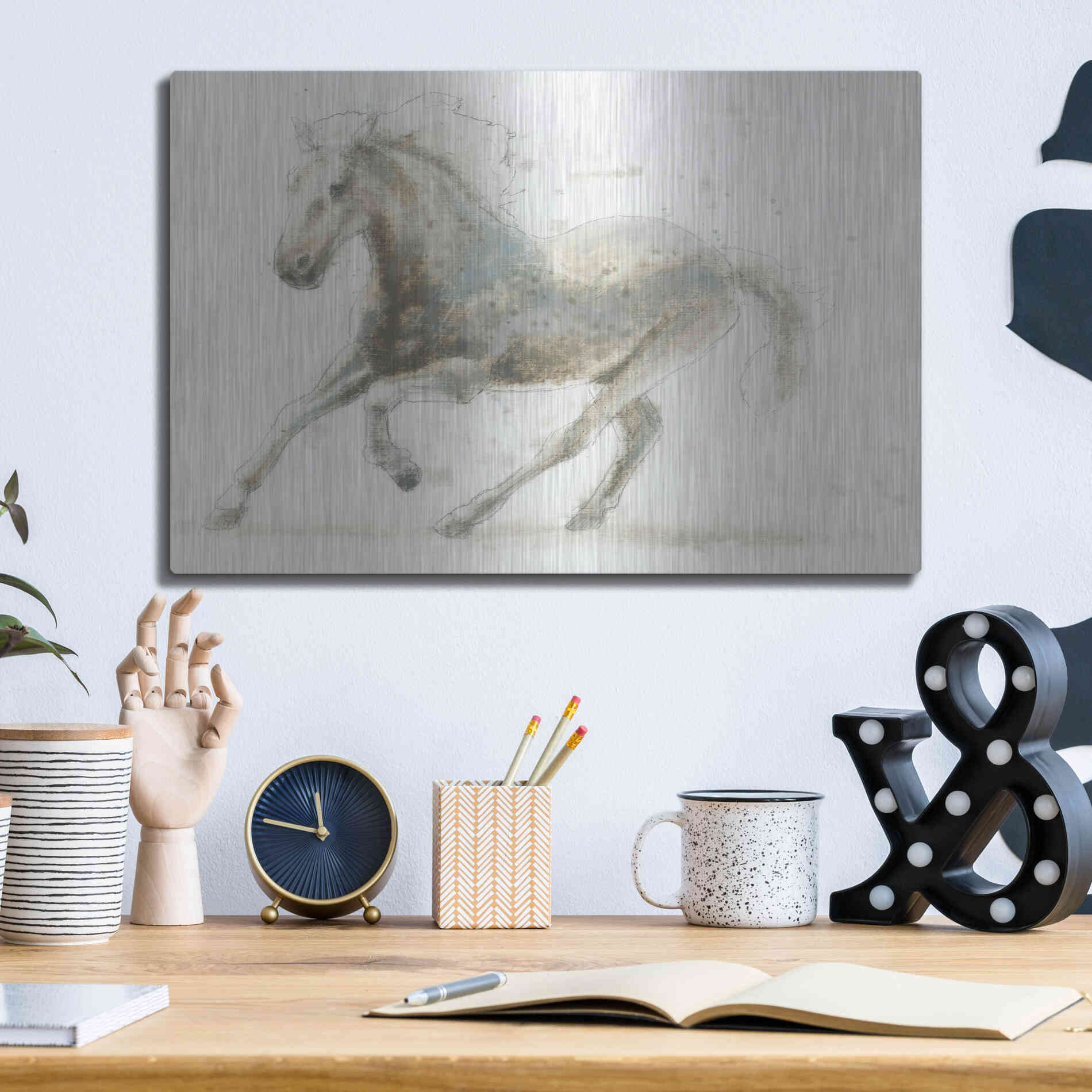 Luxe Metal Art 'Stallion II Horizontal' by James Wiens, Metal Wall Art,16x12