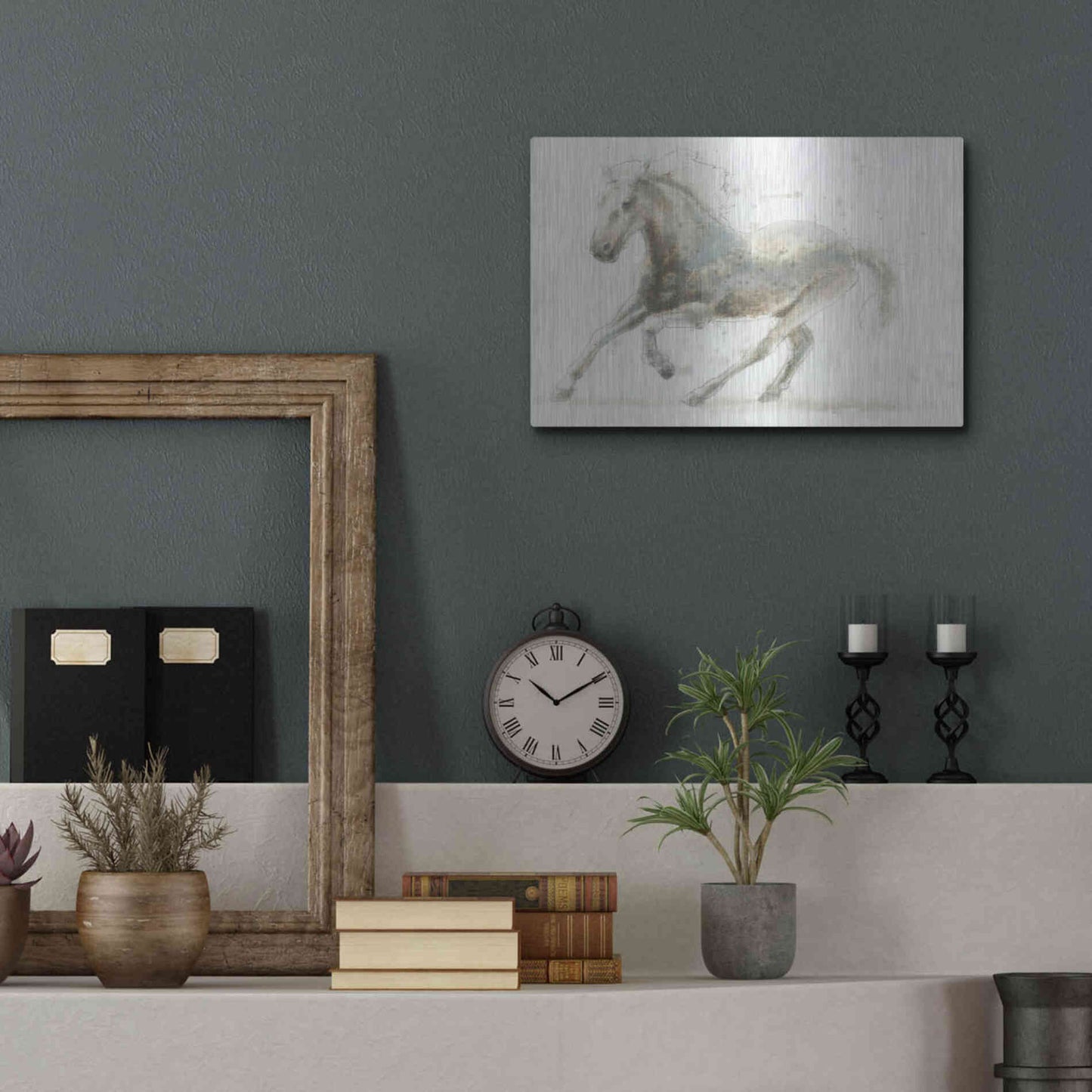 Luxe Metal Art 'Stallion II Horizontal' by James Wiens, Metal Wall Art,16x12