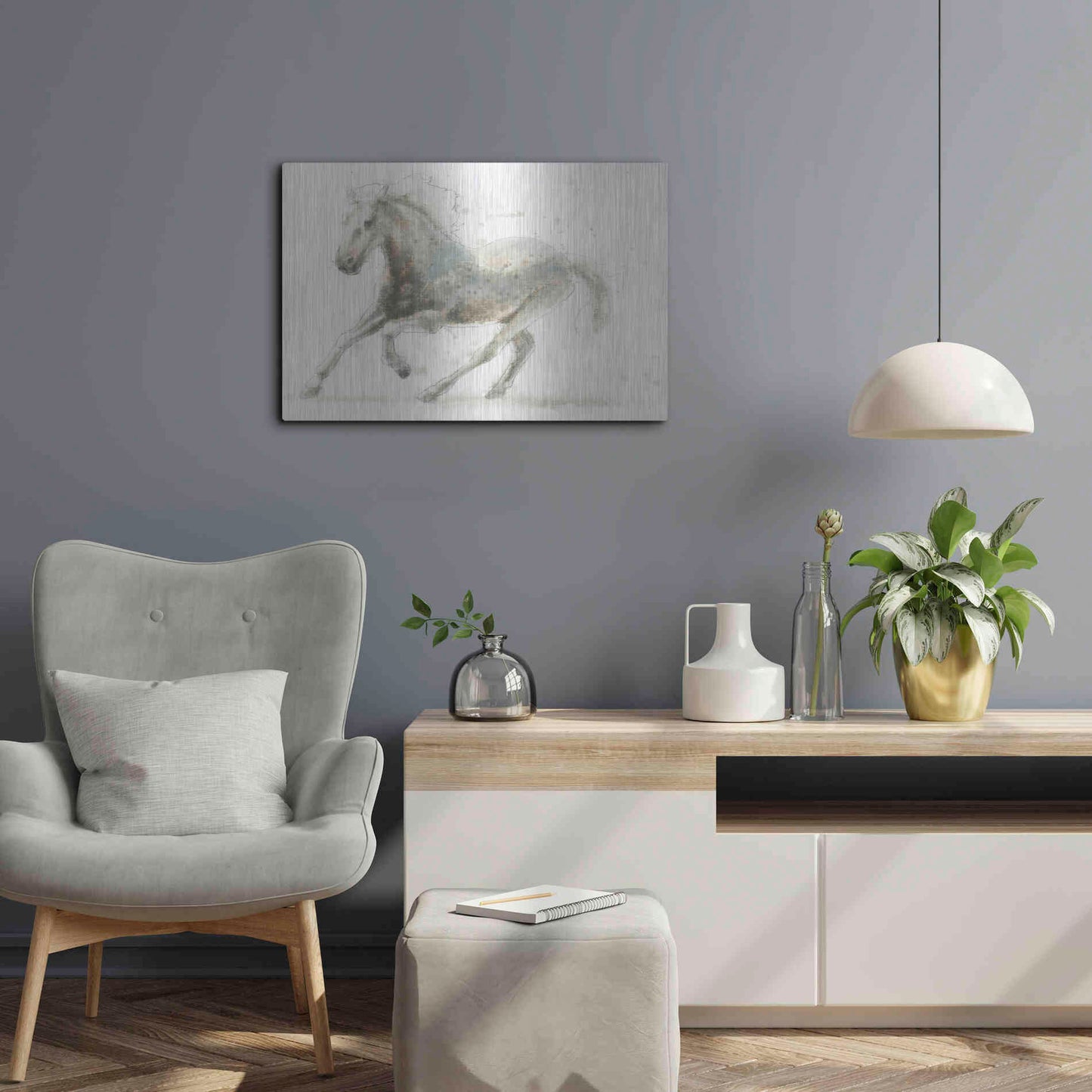 Luxe Metal Art 'Stallion II Horizontal' by James Wiens, Metal Wall Art,24x16