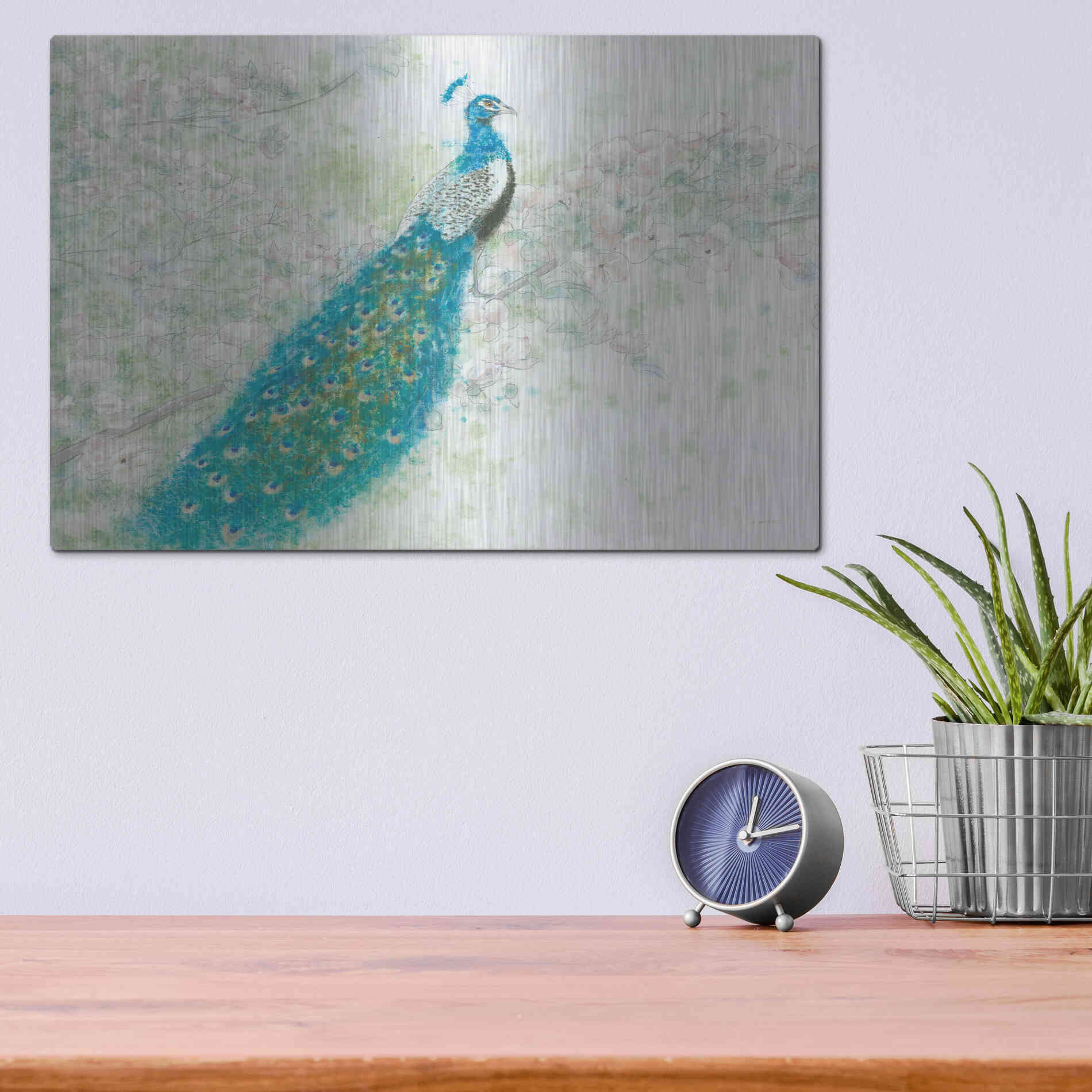 Luxe Metal Art 'Spring Peacock I' by James Wiens, Metal Wall Art,16x12
