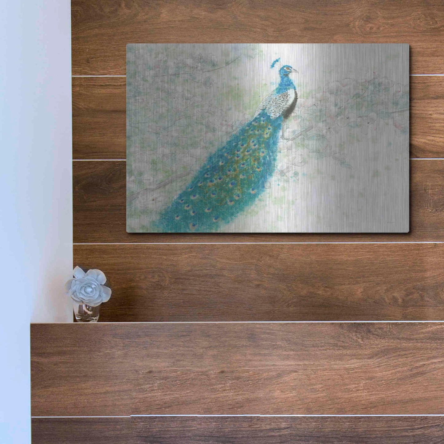 Luxe Metal Art 'Spring Peacock I' by James Wiens, Metal Wall Art,16x12