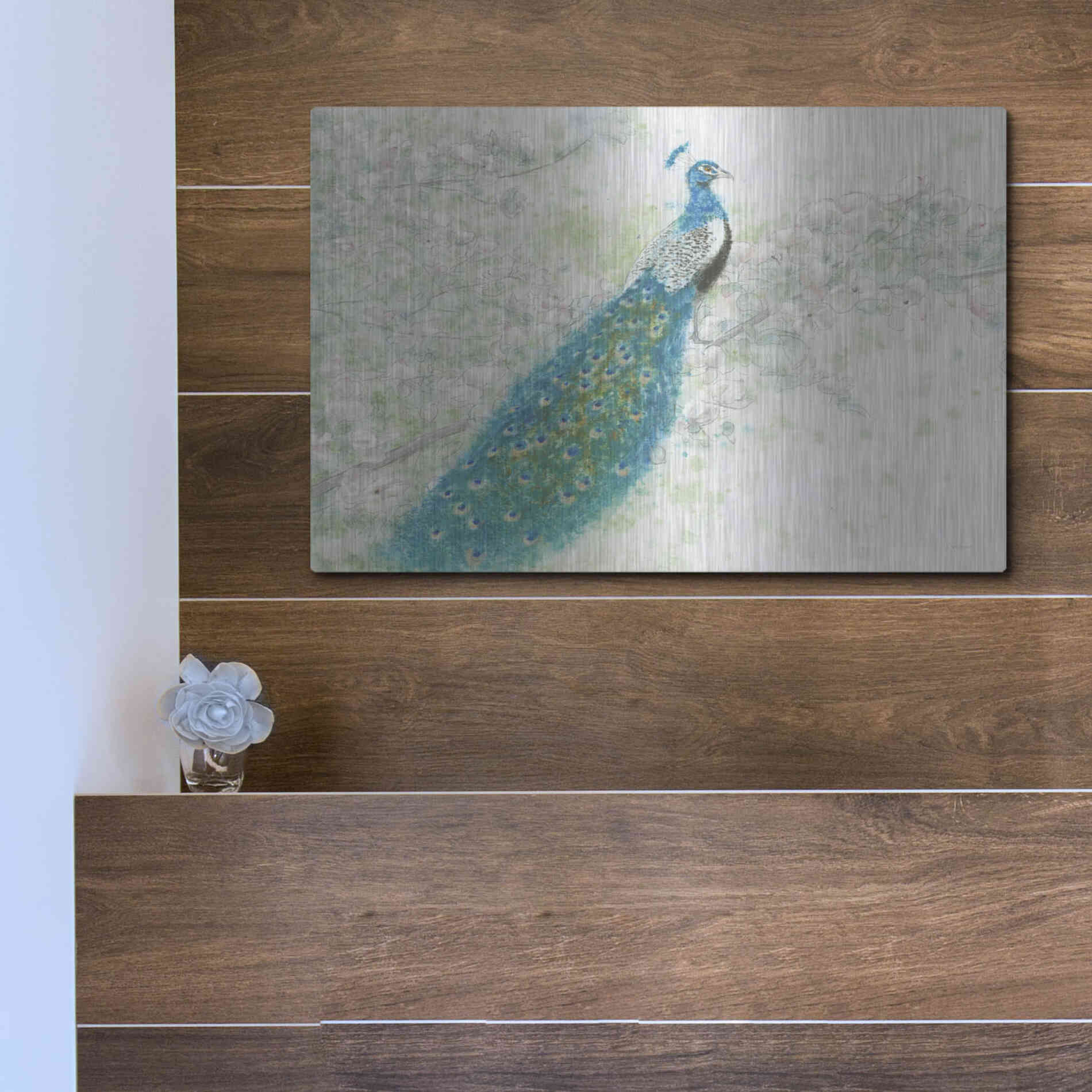 Luxe Metal Art 'Spring Peacock I' by James Wiens, Metal Wall Art,16x12