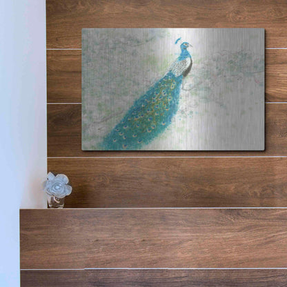 Luxe Metal Art 'Spring Peacock I' by James Wiens, Metal Wall Art,16x12