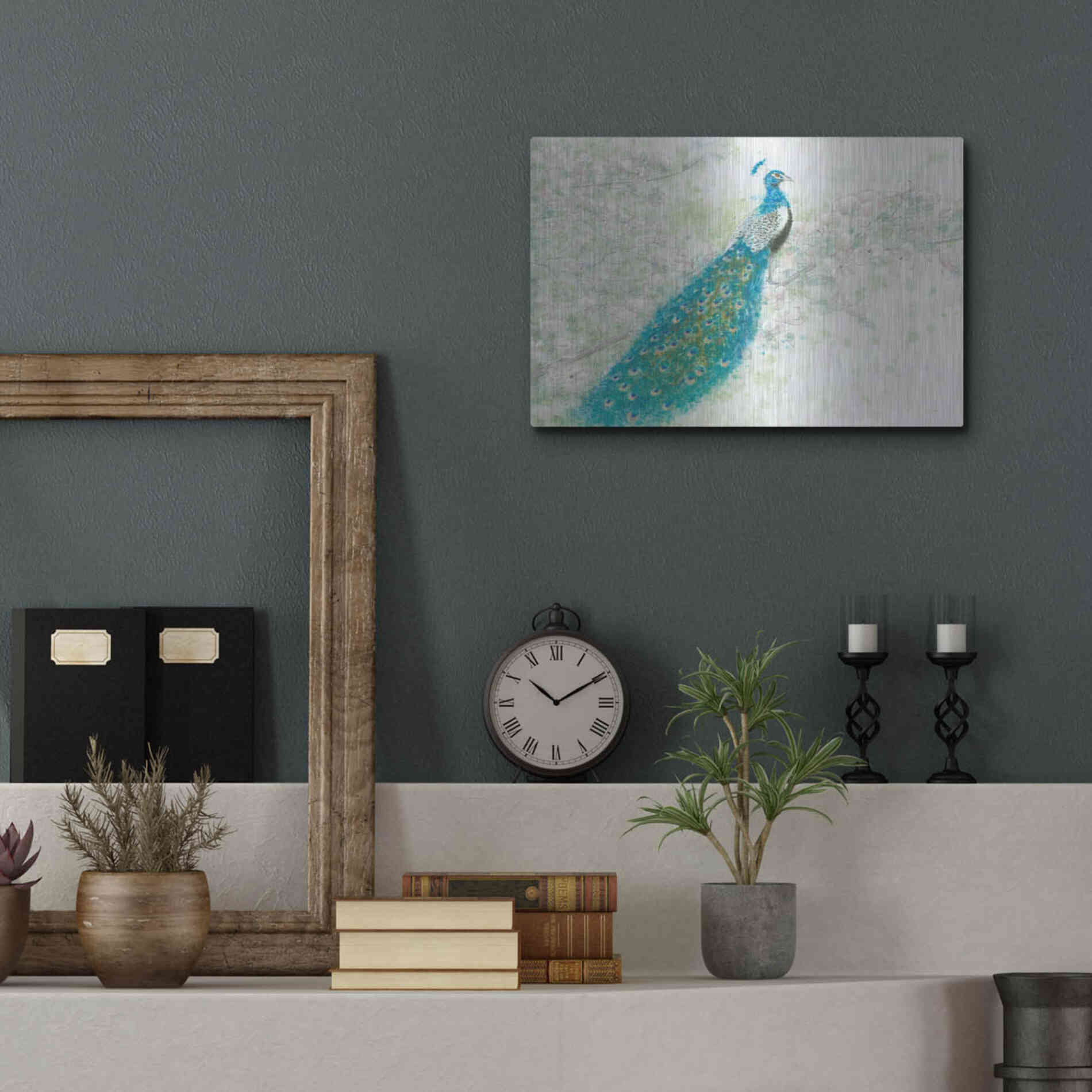 Luxe Metal Art 'Spring Peacock I' by James Wiens, Metal Wall Art,16x12