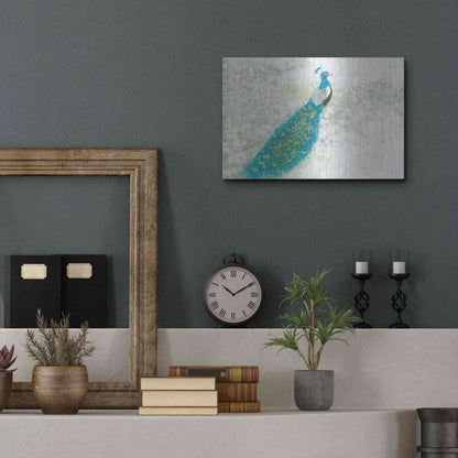 Luxe Metal Art 'Spring Peacock I' by James Wiens, Metal Wall Art,16x12