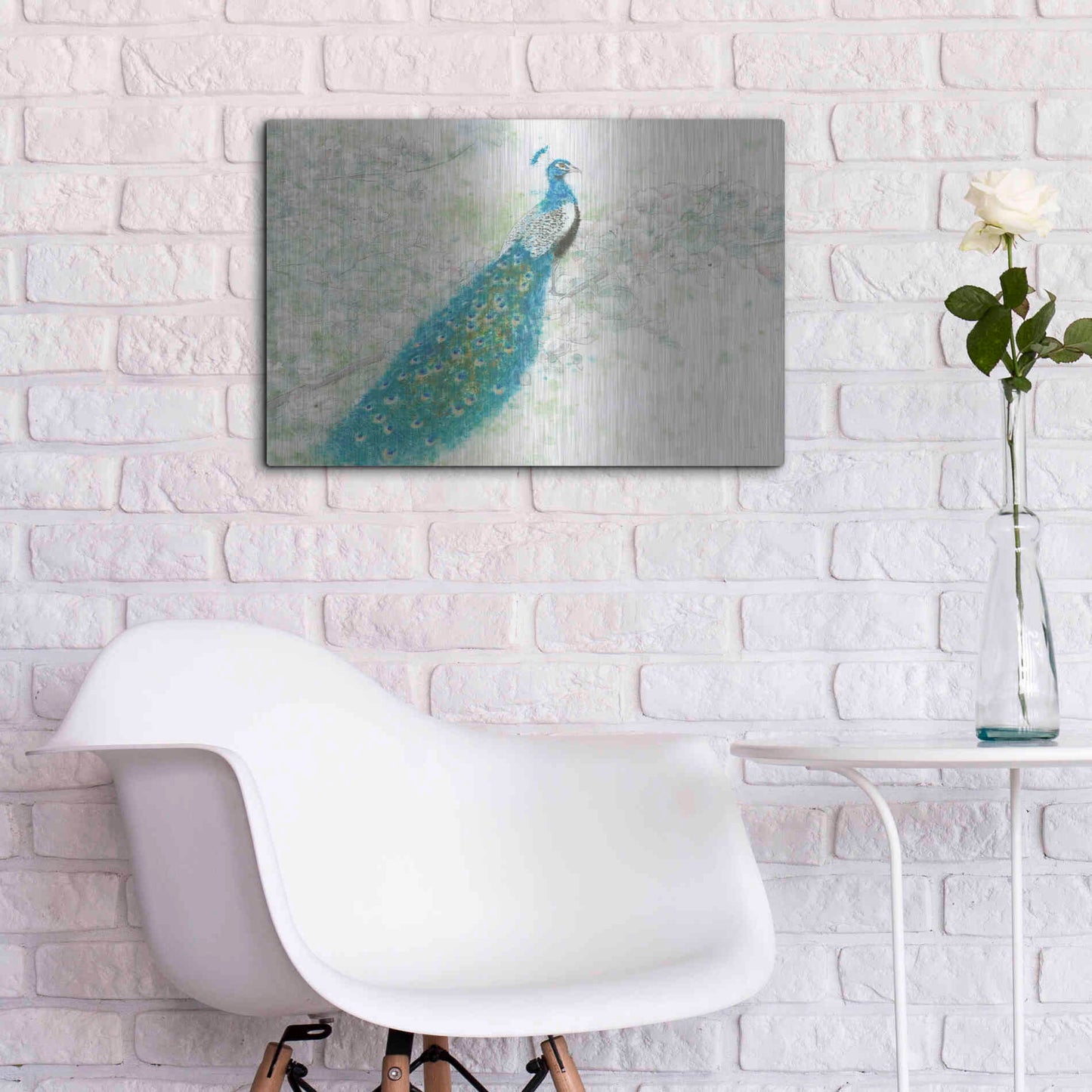 Luxe Metal Art 'Spring Peacock I' by James Wiens, Metal Wall Art,24x16