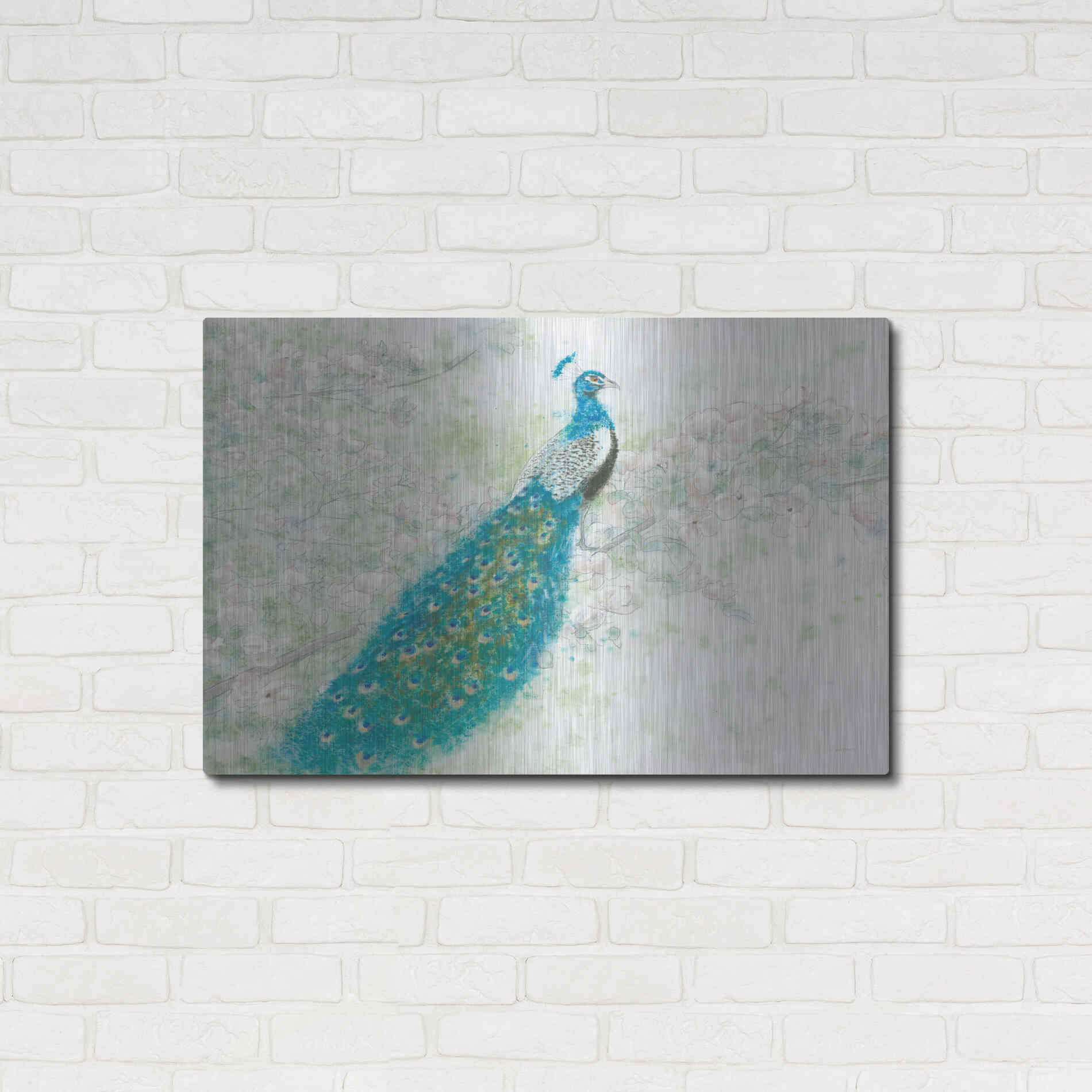 Luxe Metal Art 'Spring Peacock I' by James Wiens, Metal Wall Art,36x24