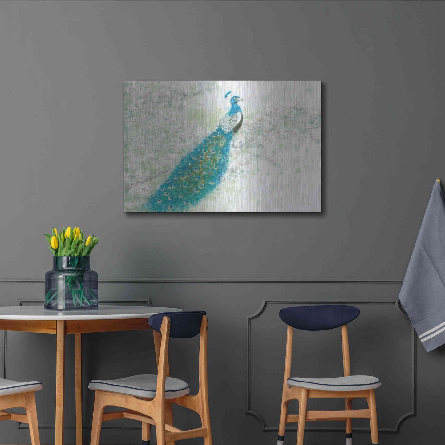 Luxe Metal Art 'Spring Peacock I' by James Wiens, Metal Wall Art,36x24