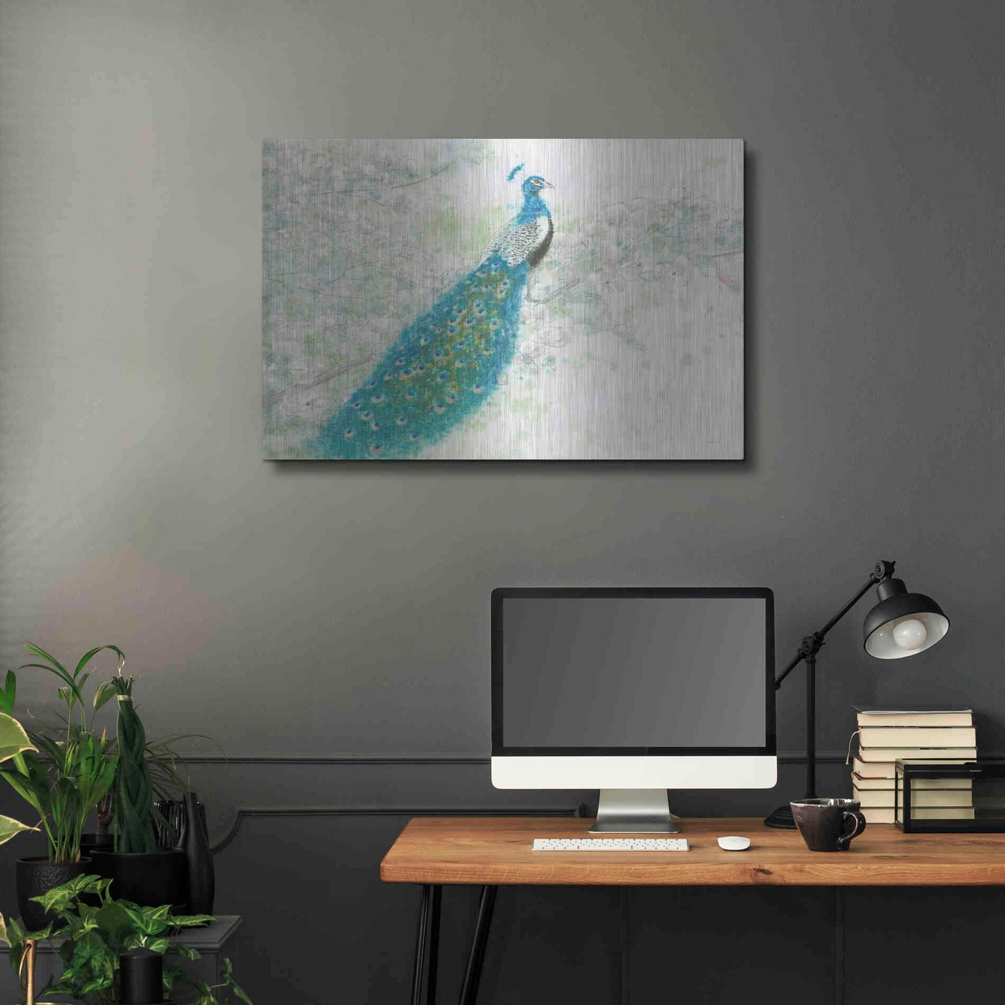 Luxe Metal Art 'Spring Peacock I' by James Wiens, Metal Wall Art,36x24