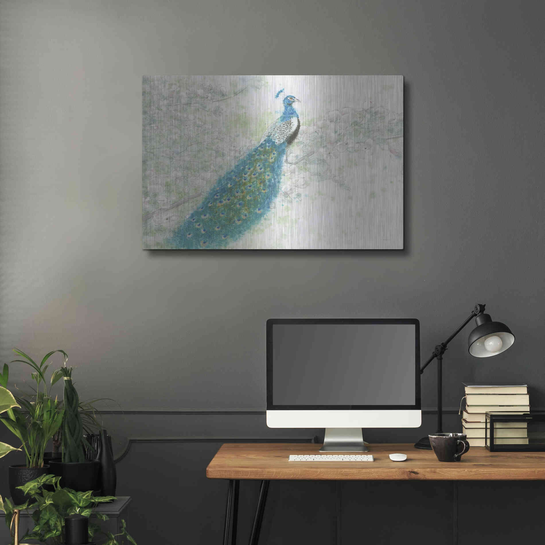 Luxe Metal Art 'Spring Peacock I' by James Wiens, Metal Wall Art,36x24