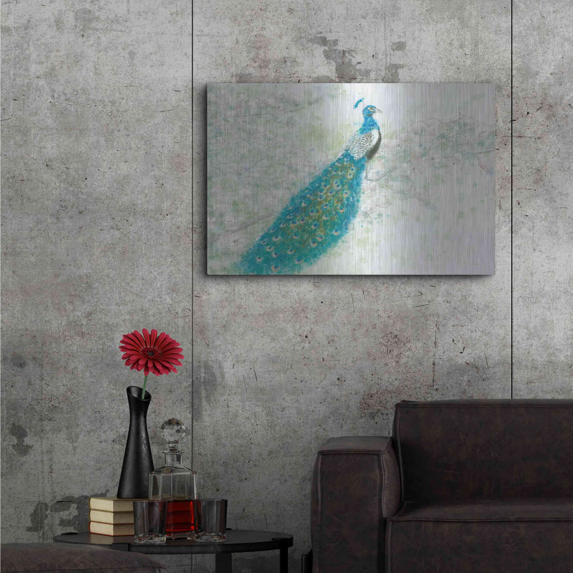 Luxe Metal Art 'Spring Peacock I' by James Wiens, Metal Wall Art,36x24
