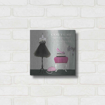 Luxe Metal Art 'Dress Fitting Boutique Sq III' by Marco Fabiano, Metal Wall Art,12x12