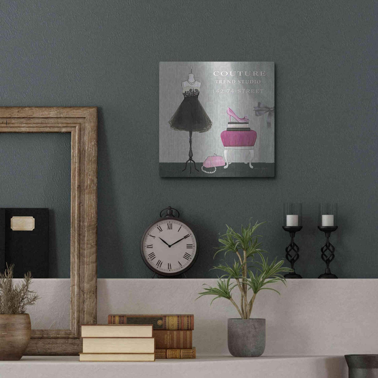 Luxe Metal Art 'Dress Fitting Boutique Sq III' by Marco Fabiano, Metal Wall Art,12x12