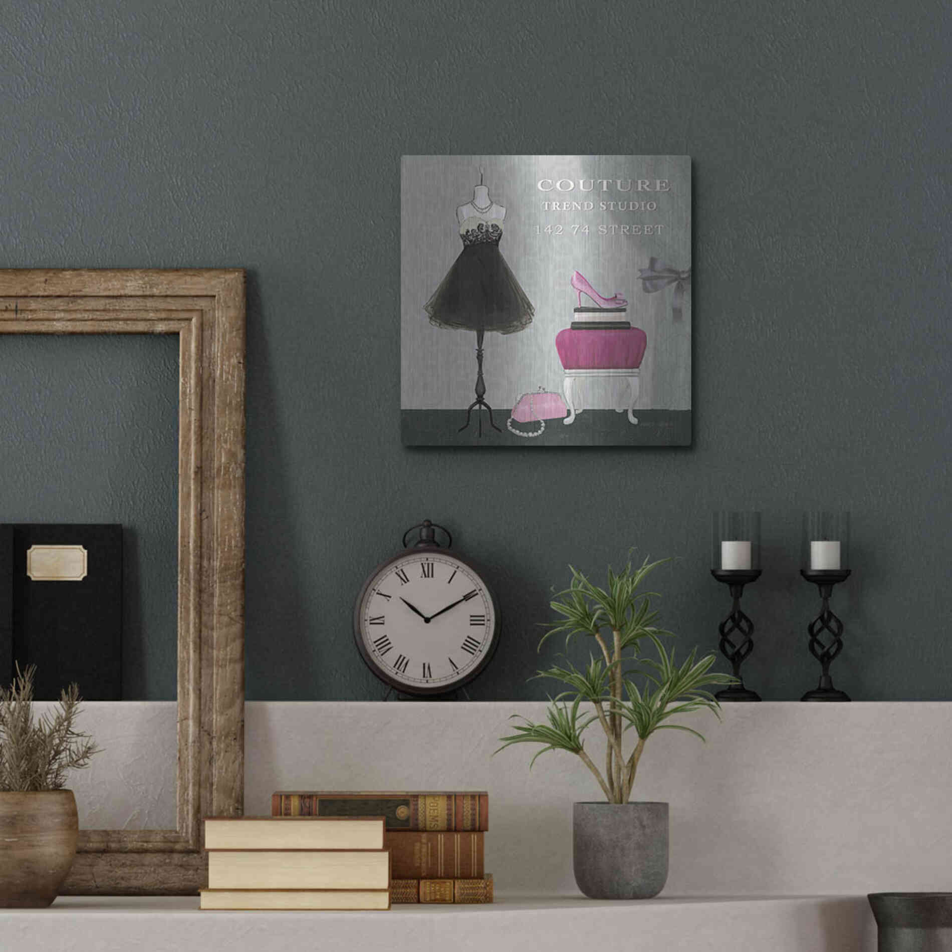 Luxe Metal Art 'Dress Fitting Boutique Sq III' by Marco Fabiano, Metal Wall Art,12x12