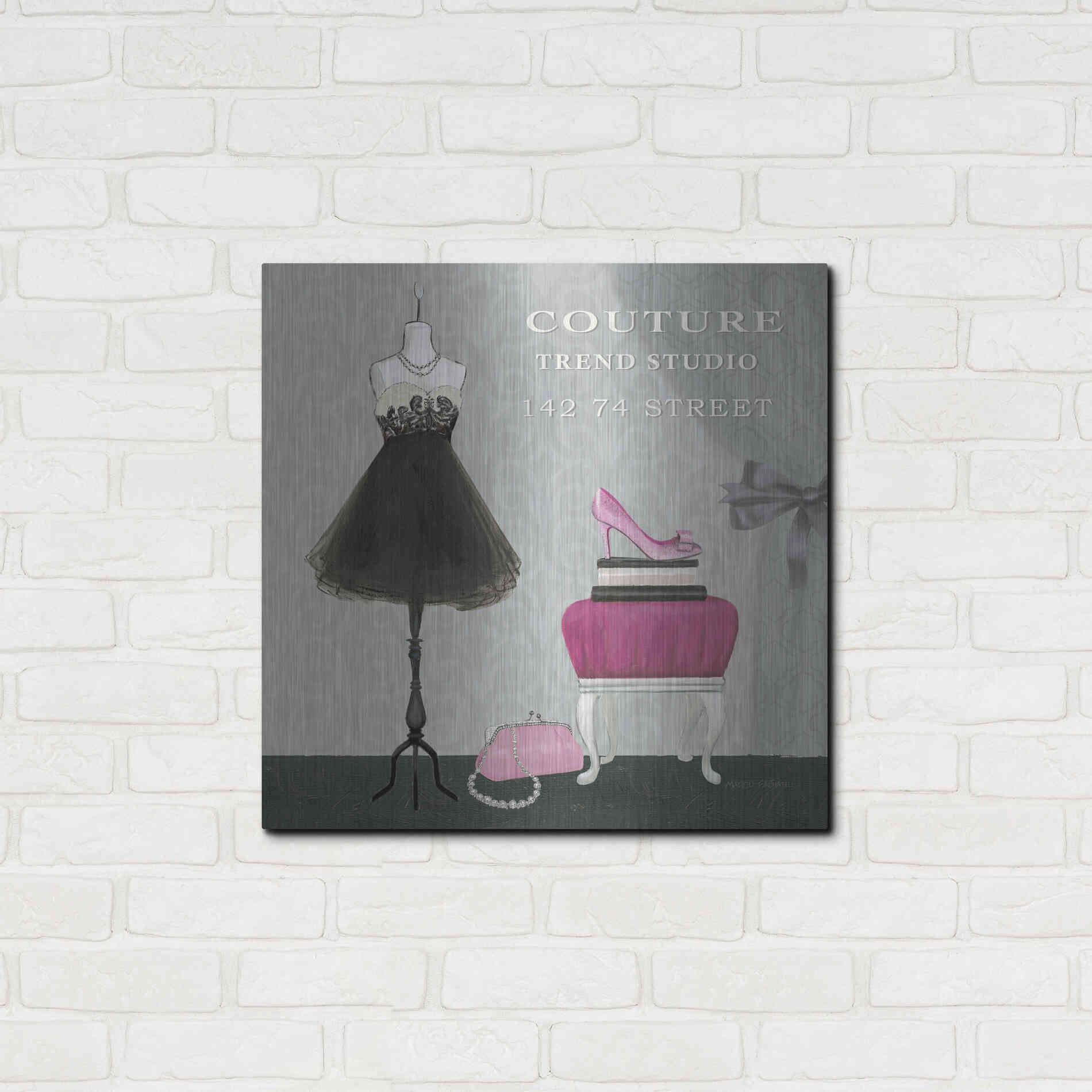 Luxe Metal Art 'Dress Fitting Boutique Sq III' by Marco Fabiano, Metal Wall Art,24x24