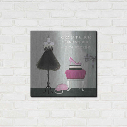 Luxe Metal Art 'Dress Fitting Boutique Sq III' by Marco Fabiano, Metal Wall Art,24x24