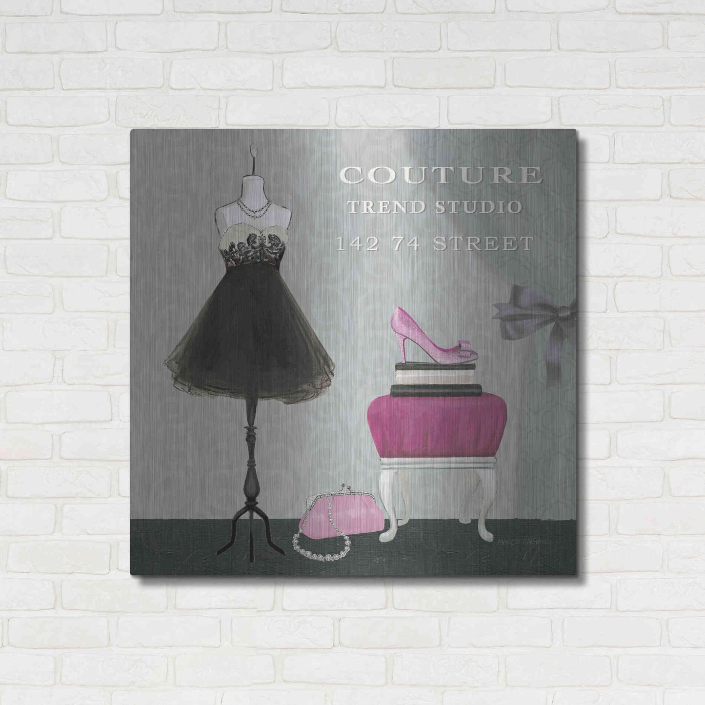 Luxe Metal Art 'Dress Fitting Boutique Sq III' by Marco Fabiano, Metal Wall Art,36x36