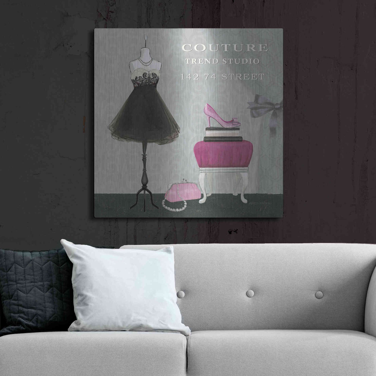 Luxe Metal Art 'Dress Fitting Boutique Sq III' by Marco Fabiano, Metal Wall Art,36x36