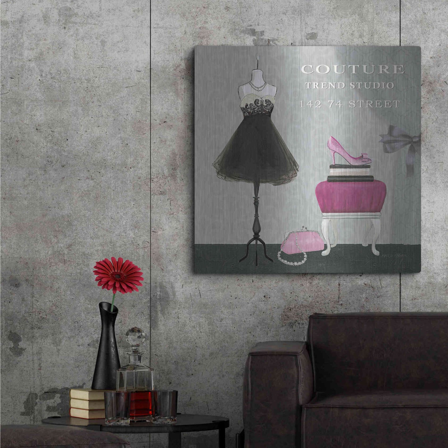 Luxe Metal Art 'Dress Fitting Boutique Sq III' by Marco Fabiano, Metal Wall Art,36x36