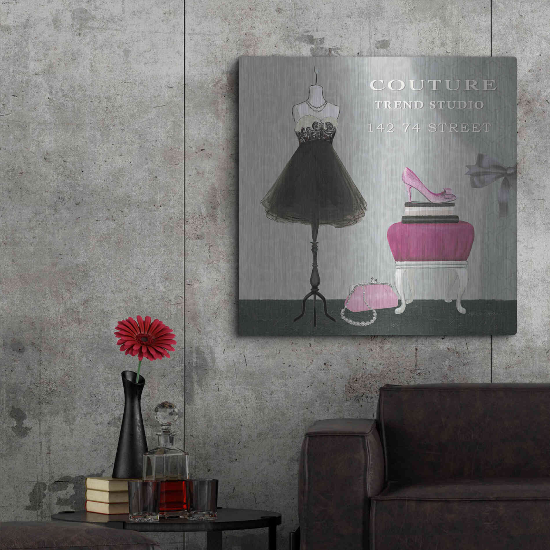 Luxe Metal Art 'Dress Fitting Boutique Sq III' by Marco Fabiano, Metal Wall Art,36x36