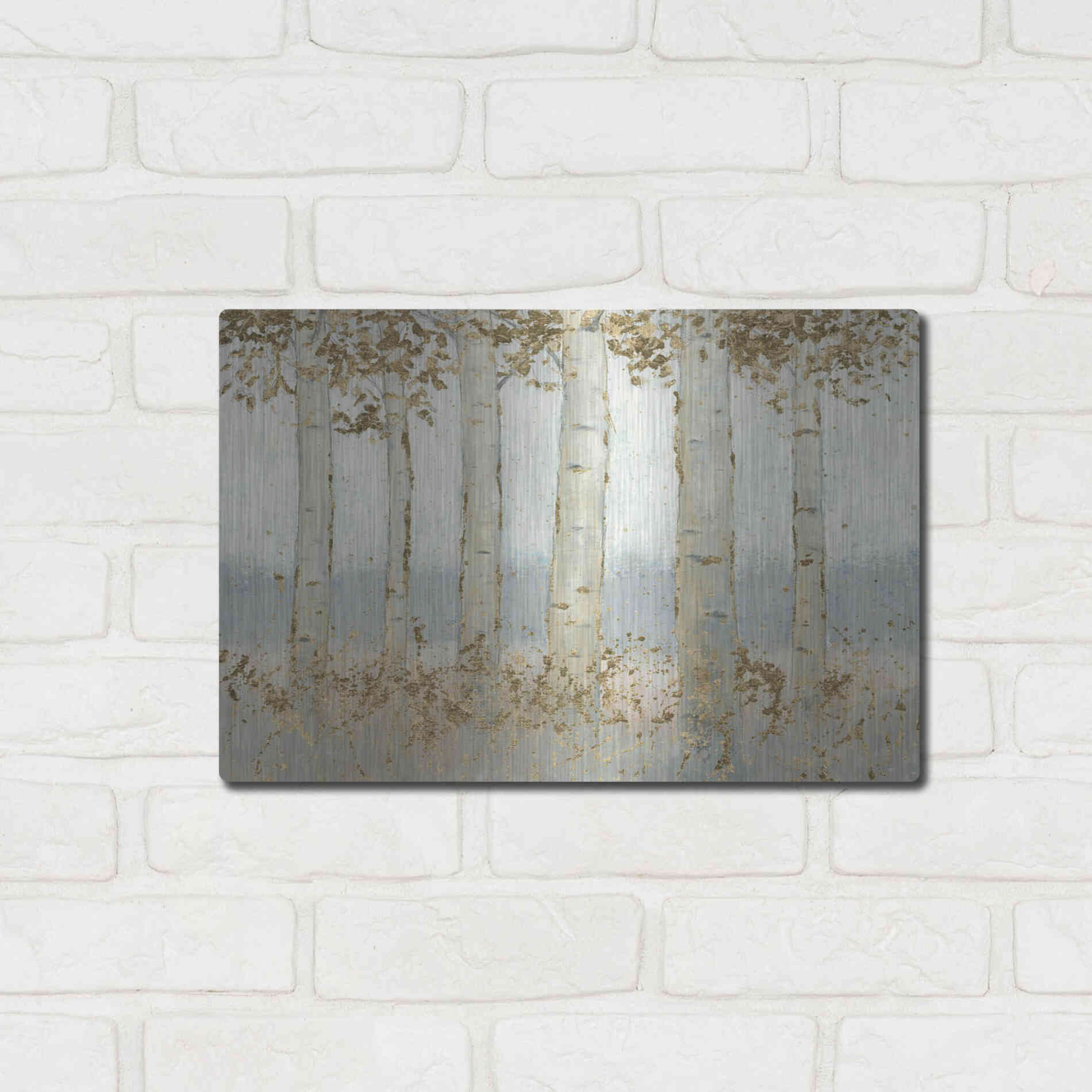 Luxe Metal Art 'Magnificent Birch Grove' by James Wiens, Metal Wall Art,16x12