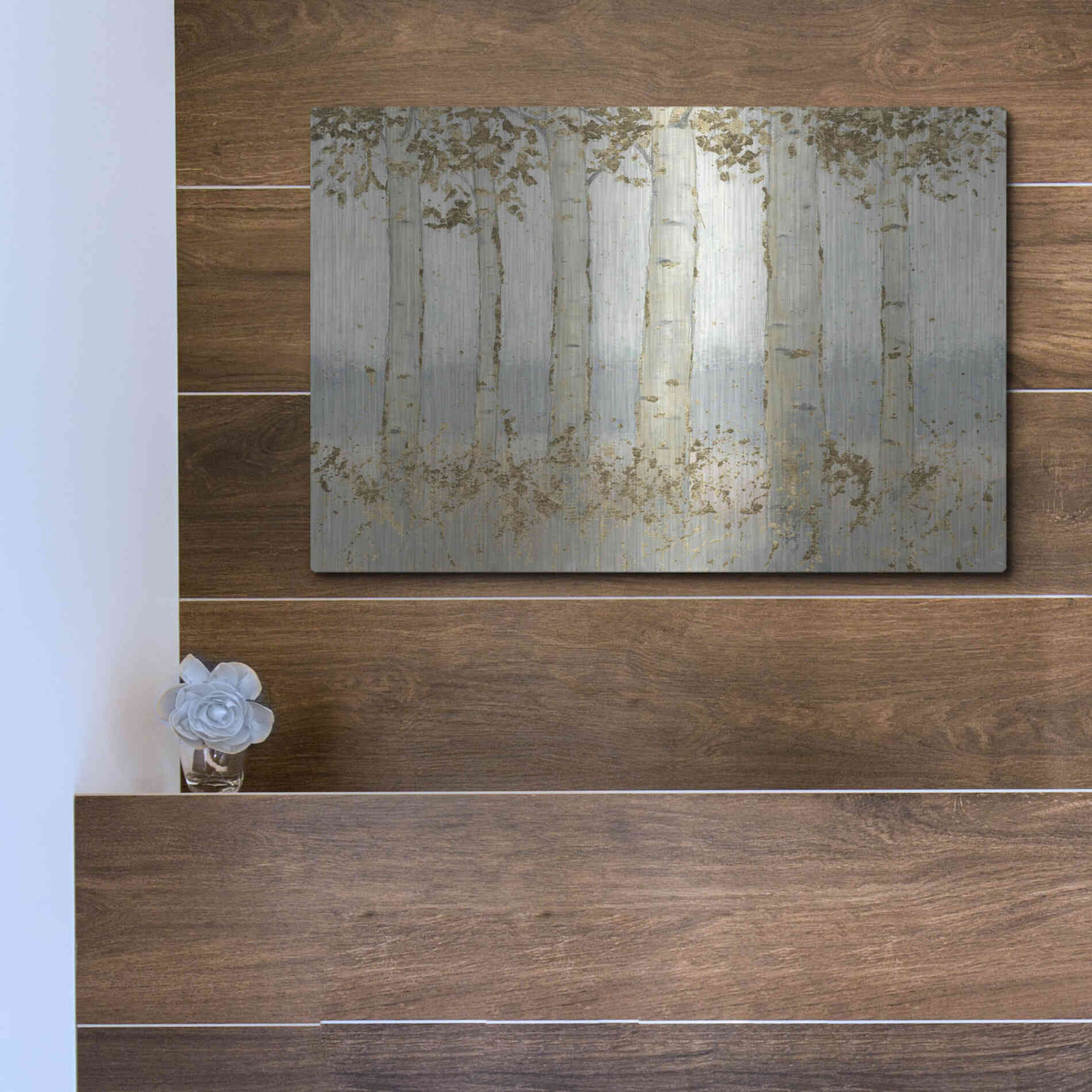 Luxe Metal Art 'Magnificent Birch Grove' by James Wiens, Metal Wall Art,16x12