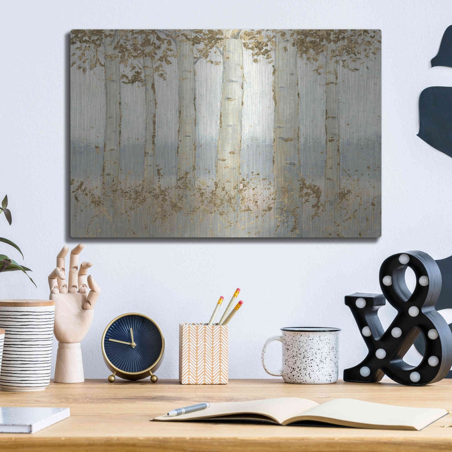 Luxe Metal Art 'Magnificent Birch Grove' by James Wiens, Metal Wall Art,16x12