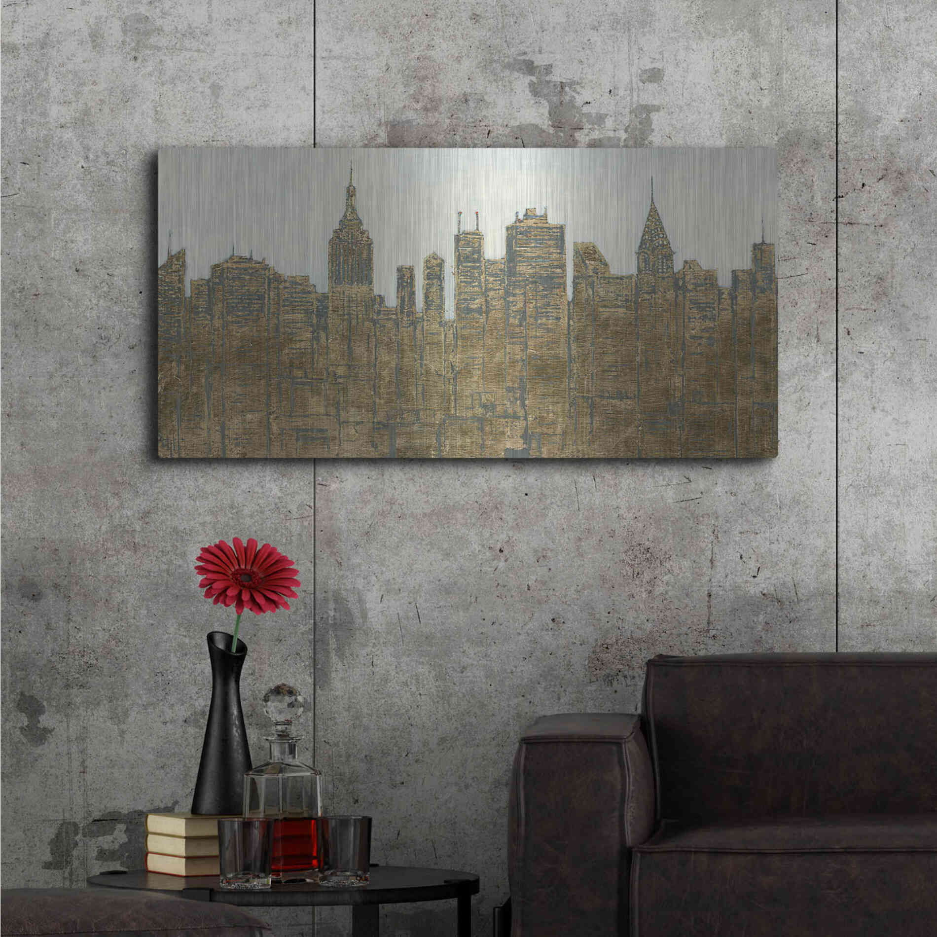 Luxe Metal Art 'Lavish Skyline' by James Wiens, Metal Wall Art,48x24