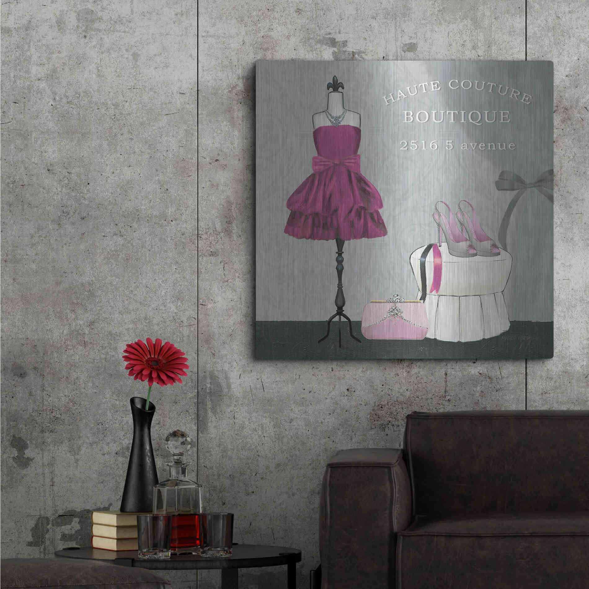 Luxe Metal Art 'Dress Fitting Boutique Sq II' by Marco Fabiano, Metal Wall Art,36x36