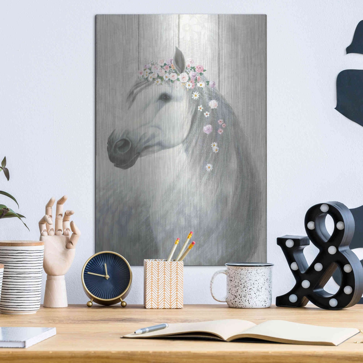 Luxe Metal Art 'Spirit Stallion II on wood' by James Wiens, Metal Wall Art,12x16