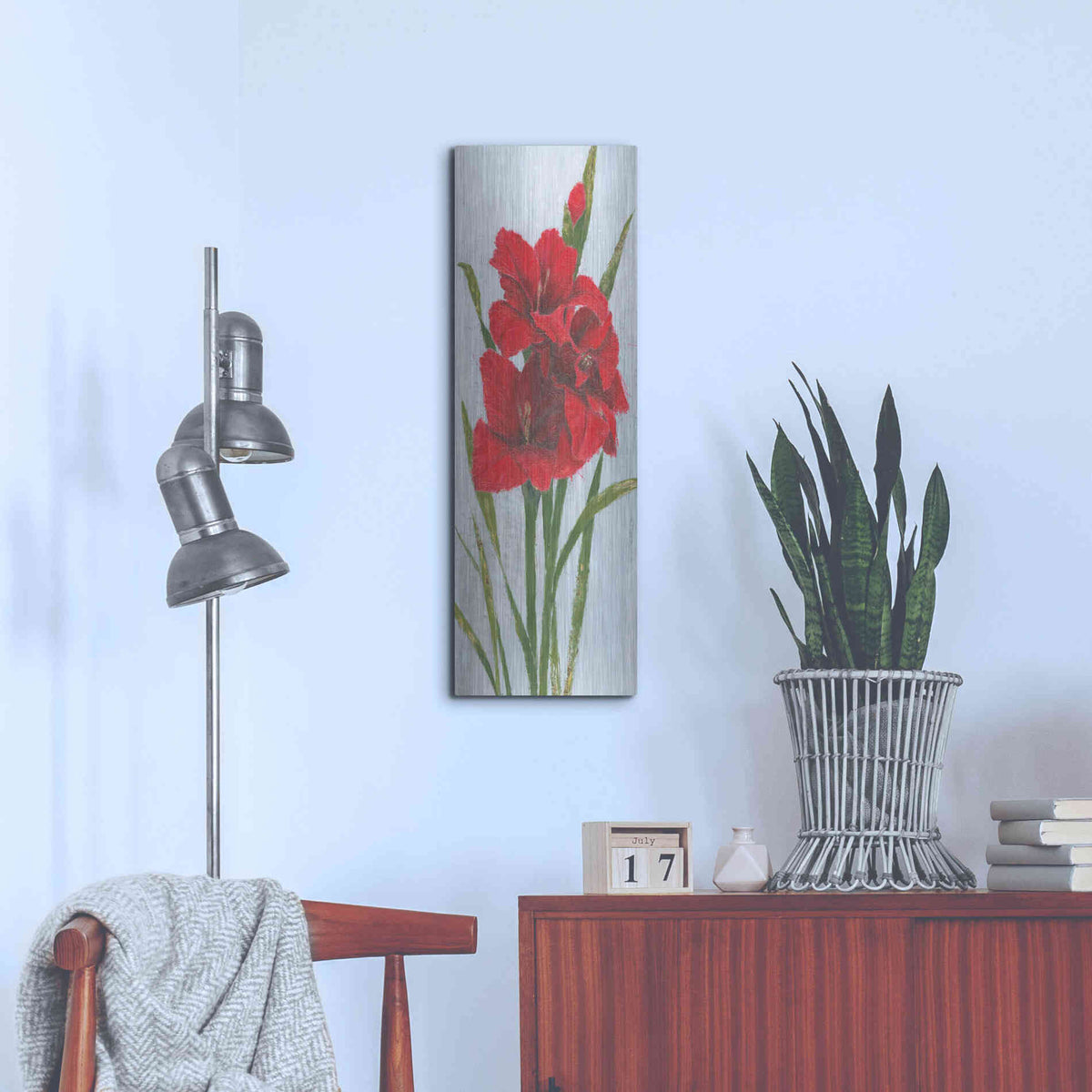 Luxe Metal Art 'Red Simplicity I' by James Wiens, Metal Wall Art,12x36