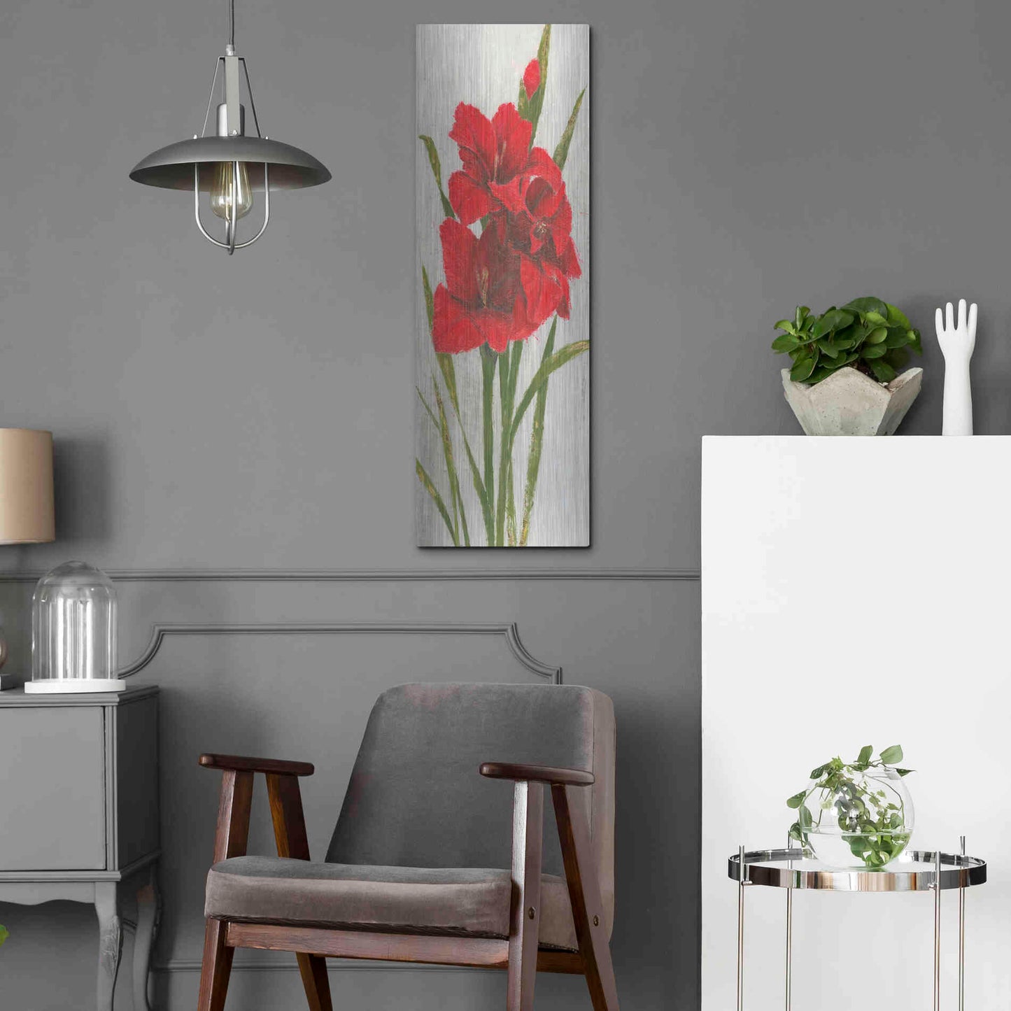 Luxe Metal Art 'Red Simplicity I' by James Wiens, Metal Wall Art,12x36