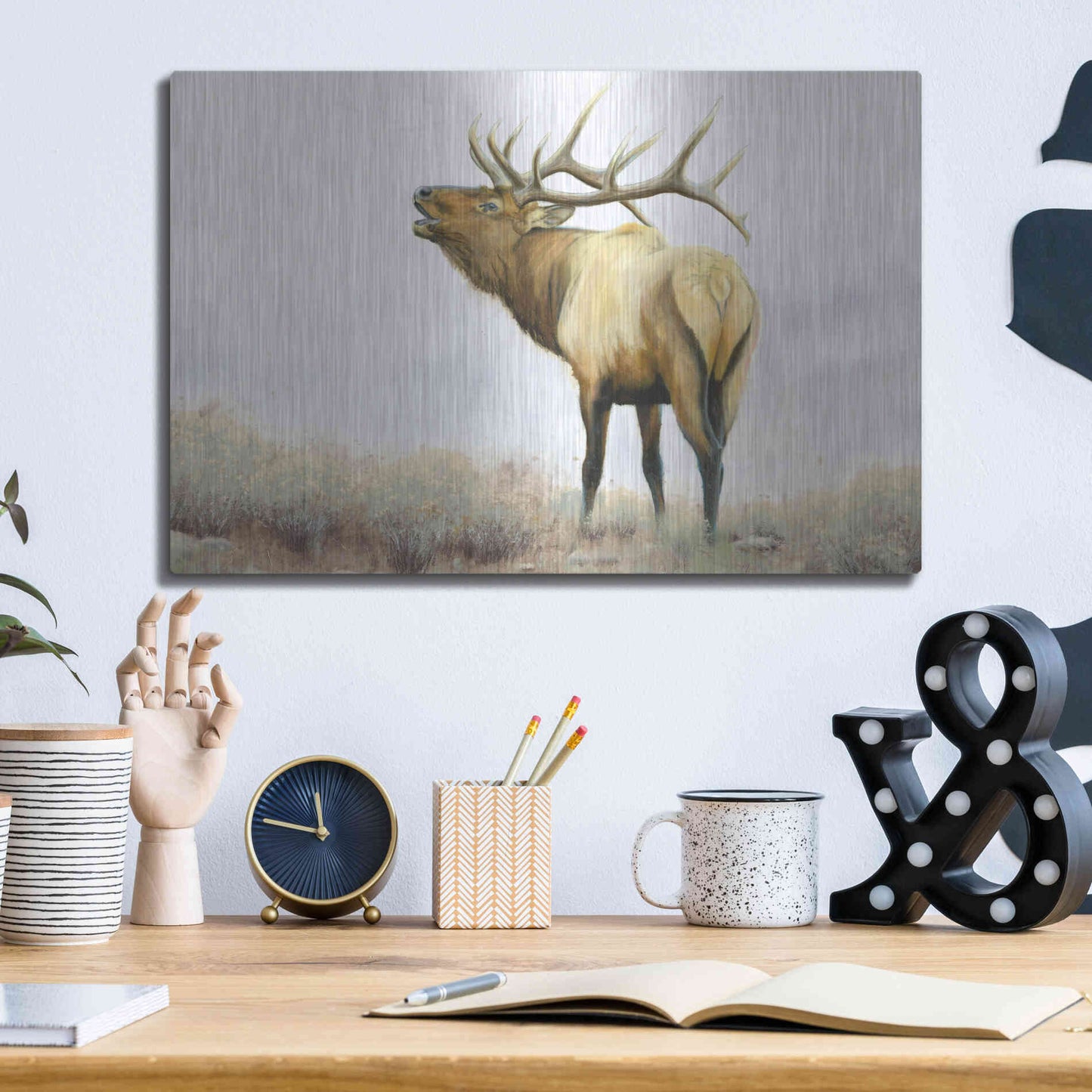Luxe Metal Art 'Majestic Elk' by James Wiens, Metal Wall Art,16x12