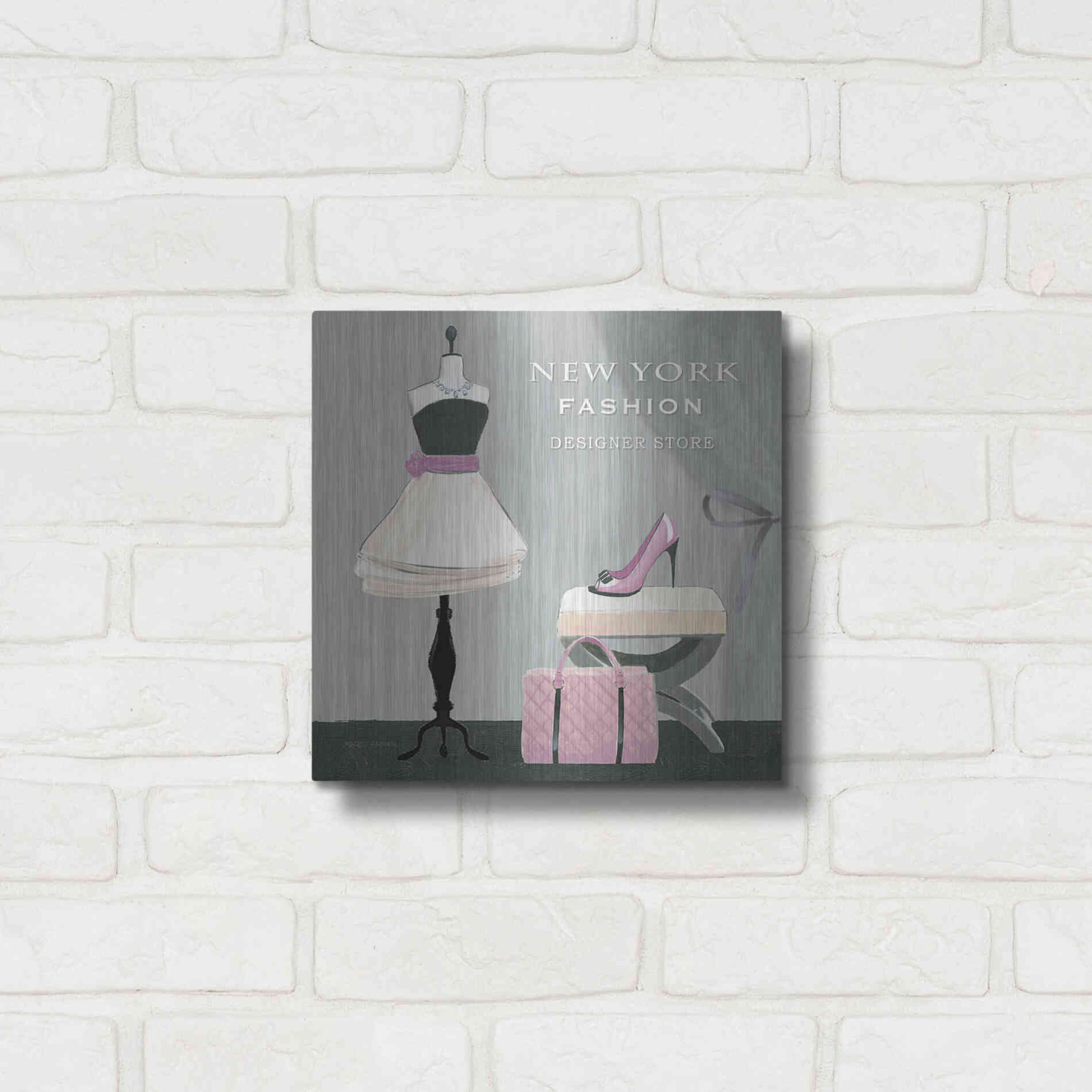 Luxe Metal Art 'Dress Fitting Boutique Sq I' by Marco Fabiano, Metal Wall Art,12x12