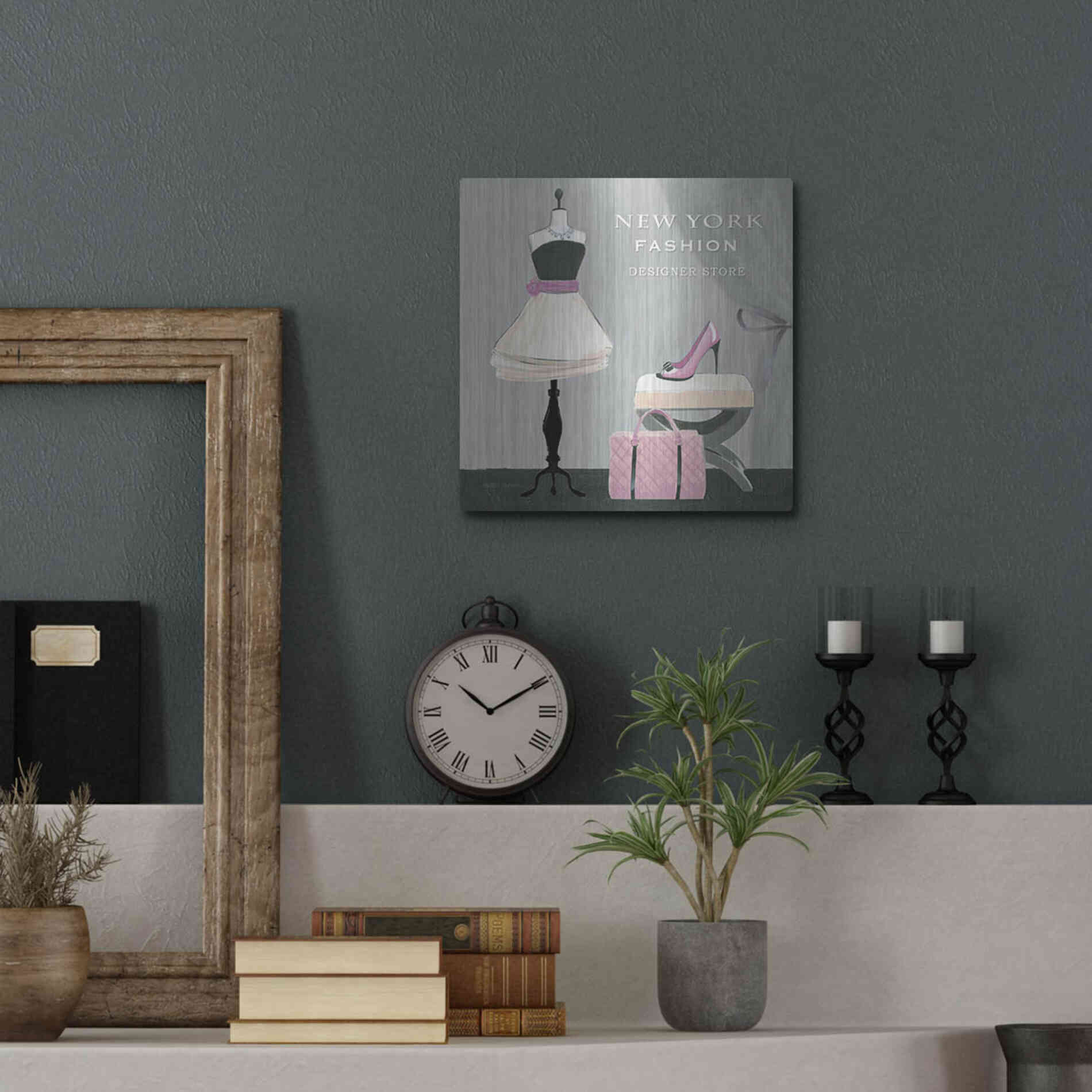 Luxe Metal Art 'Dress Fitting Boutique Sq I' by Marco Fabiano, Metal Wall Art,12x12