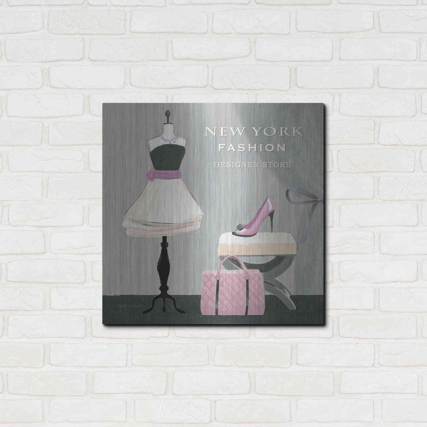 Luxe Metal Art 'Dress Fitting Boutique Sq I' by Marco Fabiano, Metal Wall Art,24x24