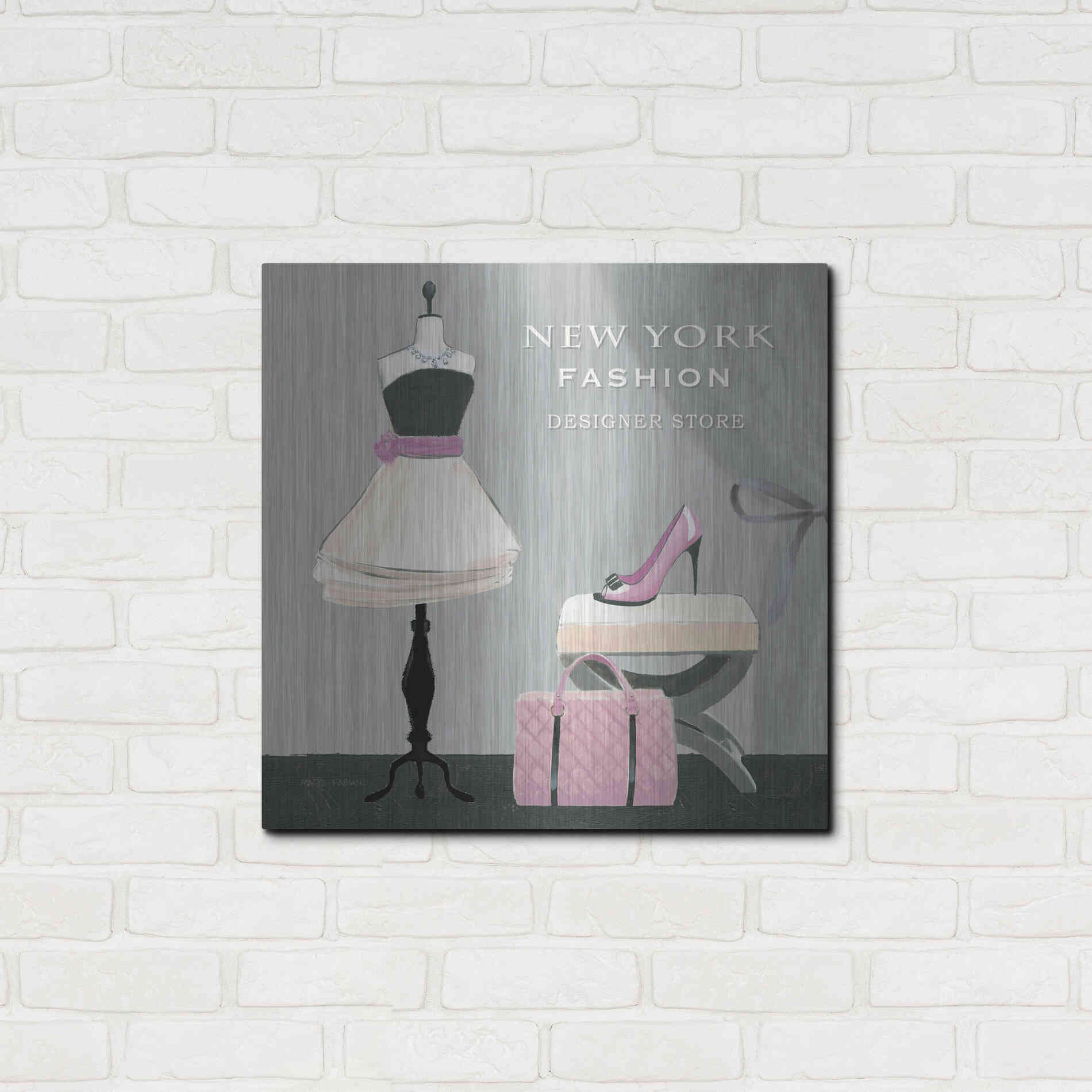 Luxe Metal Art 'Dress Fitting Boutique Sq I' by Marco Fabiano, Metal Wall Art,24x24