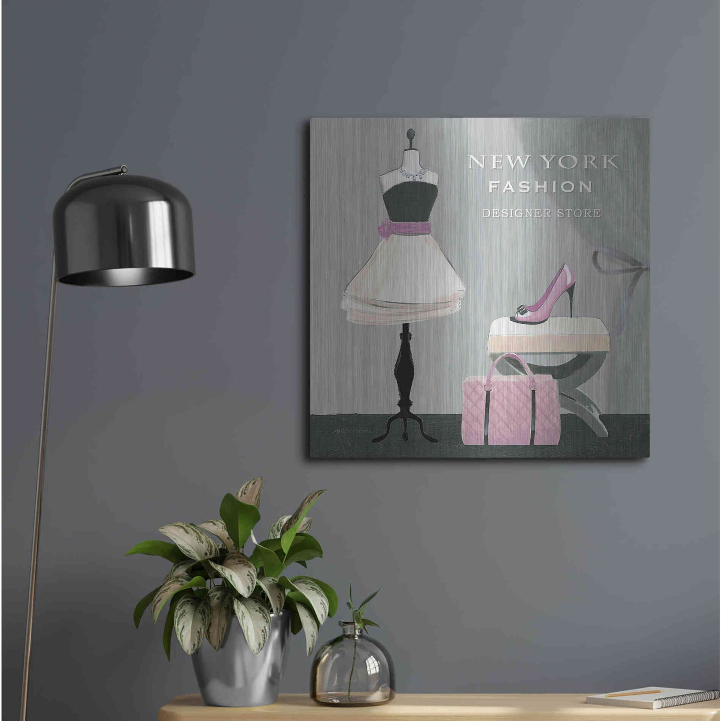 Luxe Metal Art 'Dress Fitting Boutique Sq I' by Marco Fabiano, Metal Wall Art,24x24